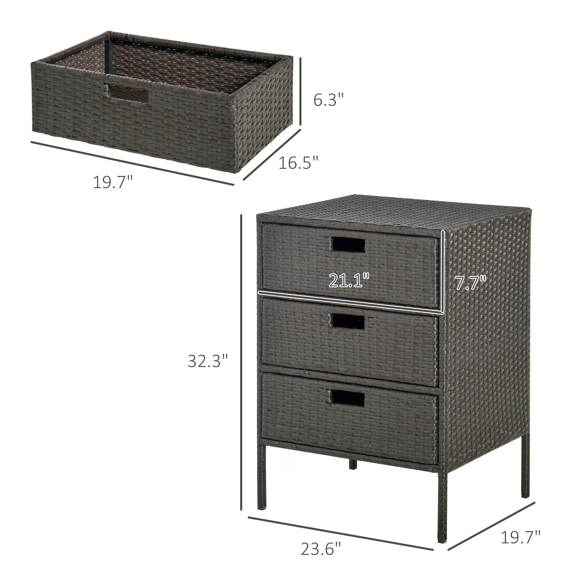 Patio PE Rattan Storage Cabinet, Wicker Pool Cabinet Organizer, Outdoor Towel Rack for Pool with 3 Drawers, Brown - Brown - Image 3