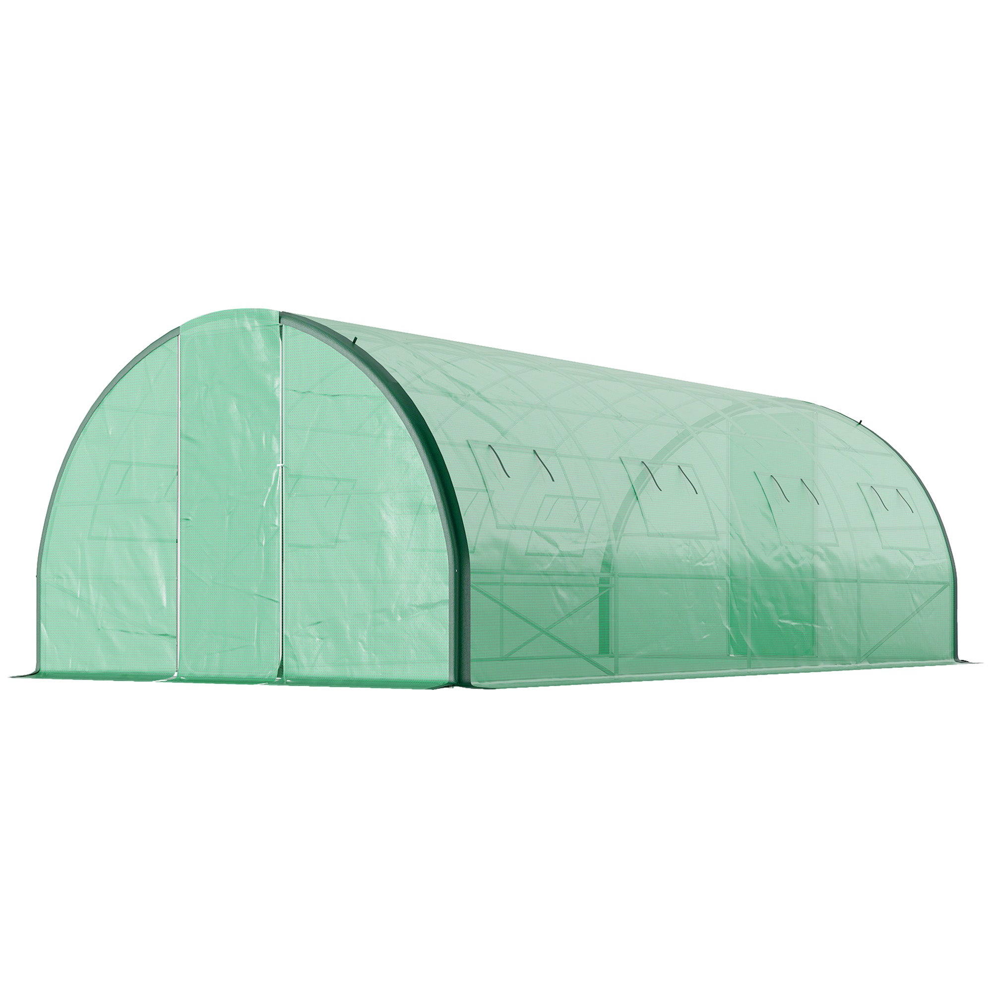 Tunnel Greenhouse Walk-in Plant Warm House with 2 Hinged Doors, 8 Mesh Windows, 20' x 10' x 6.6', Green - Green