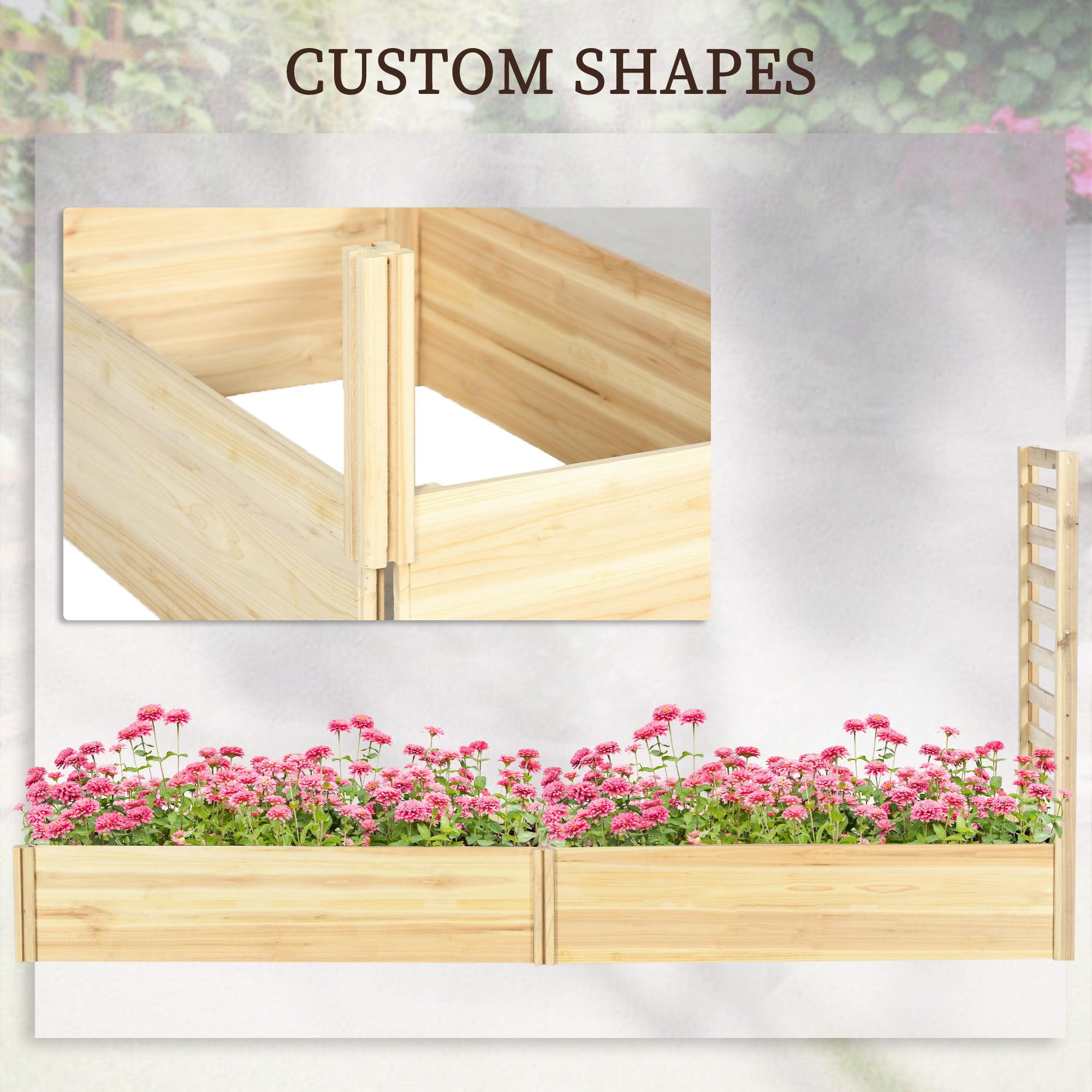 Wood Planter Box with Trellis for Climbing Plants, Raised Garden Bed for Outdoor Flowers Herbs, 91"x24"x43", Natural - Natural Wood - Image 7