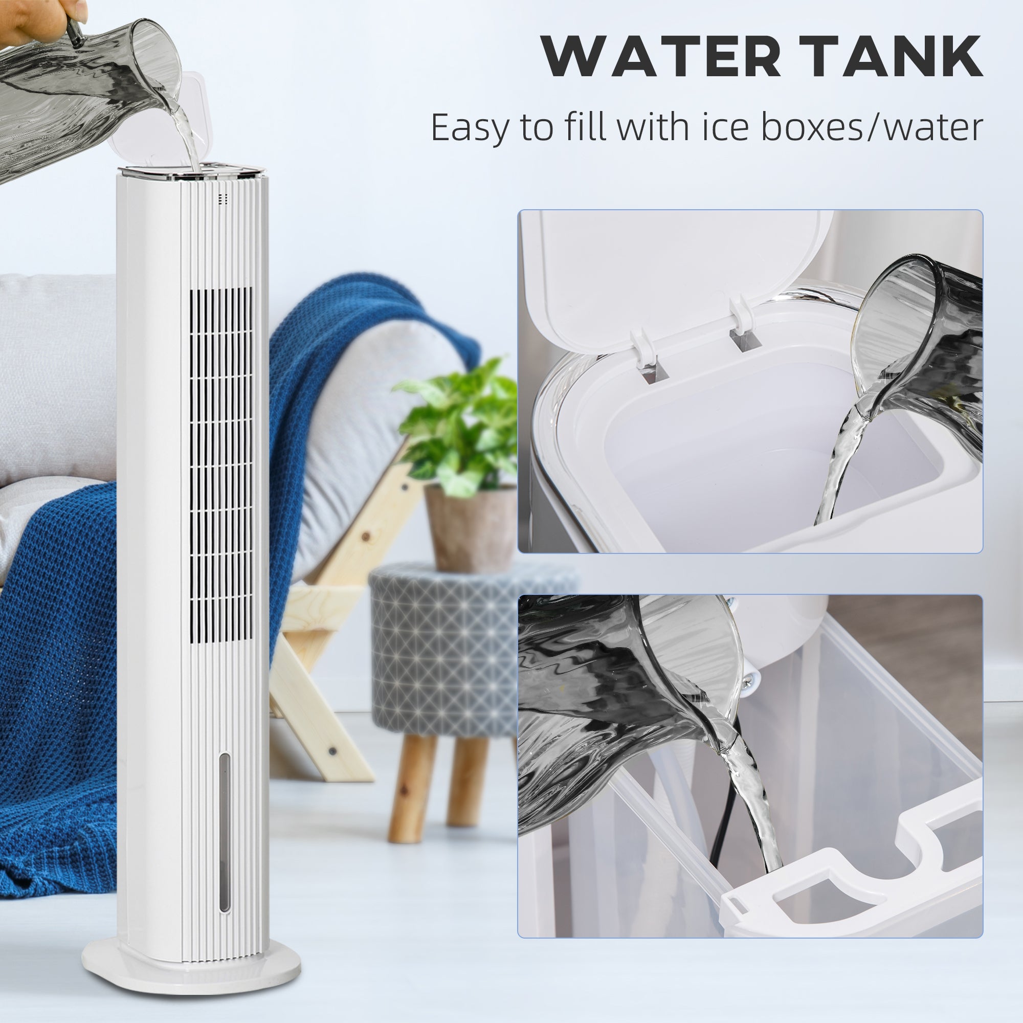 42" 3-In-1 Ice Cooling Fan with Humidifier, Evaporative Air Cooler with Water Tank, 3 Modes, 3 Speeds, 12H Timer, White