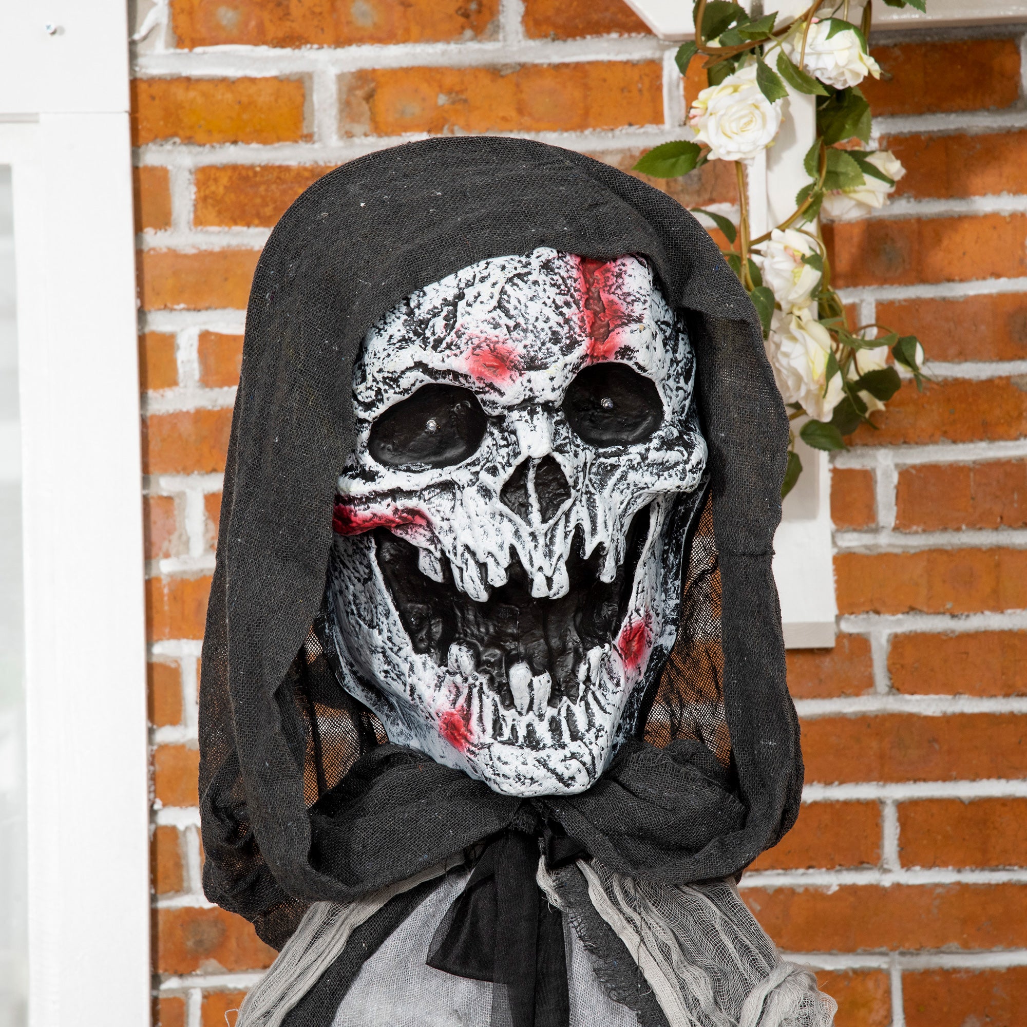 74" Life Size Outdoor Halloween Decorations Skeleton Witch, Animated Prop Animatronic Decor with Sound and Motion Activated, Light Up Eyes and Chest, Howling and Chain Sound