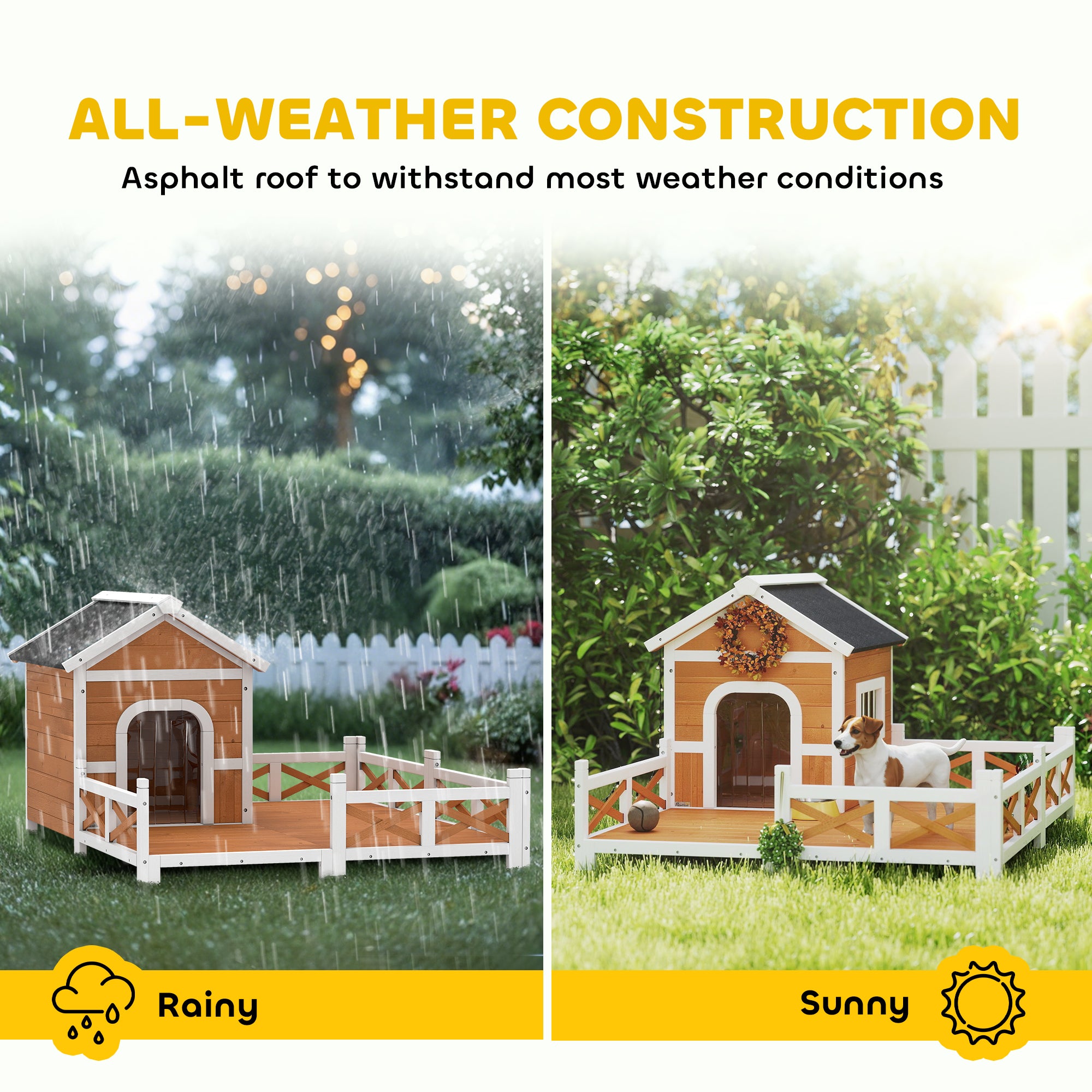 Outdoor Wooden Dog House, Dog Shelter with Large Porch, Weatherproof & Openable Roof, Elevated Base, Removable Floor - Orange - Image 5