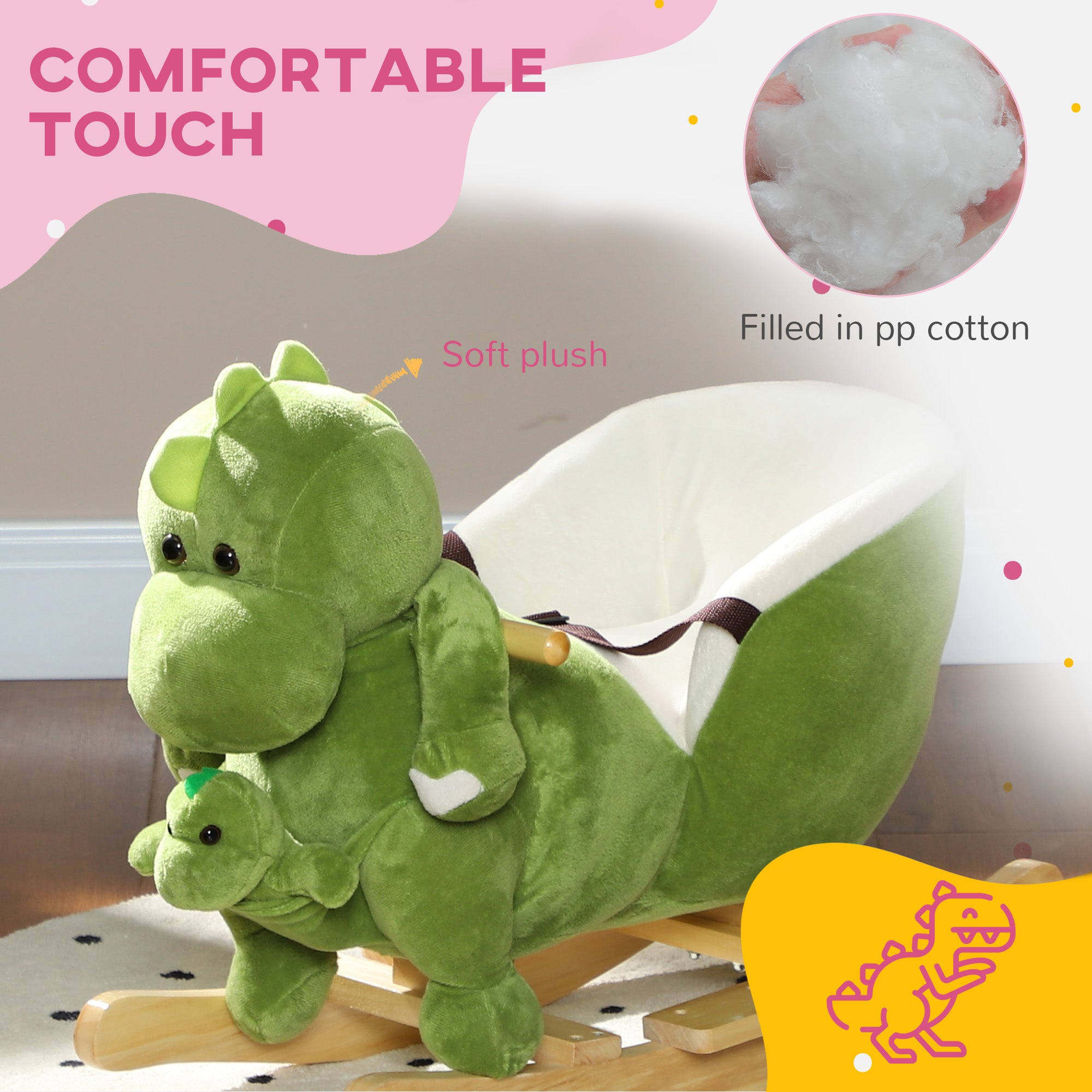 Rocking Horse, Ride on Dinosaur w/ Seat Belt, 32 Songs & Hand Puppet for 18-36 Months, Green