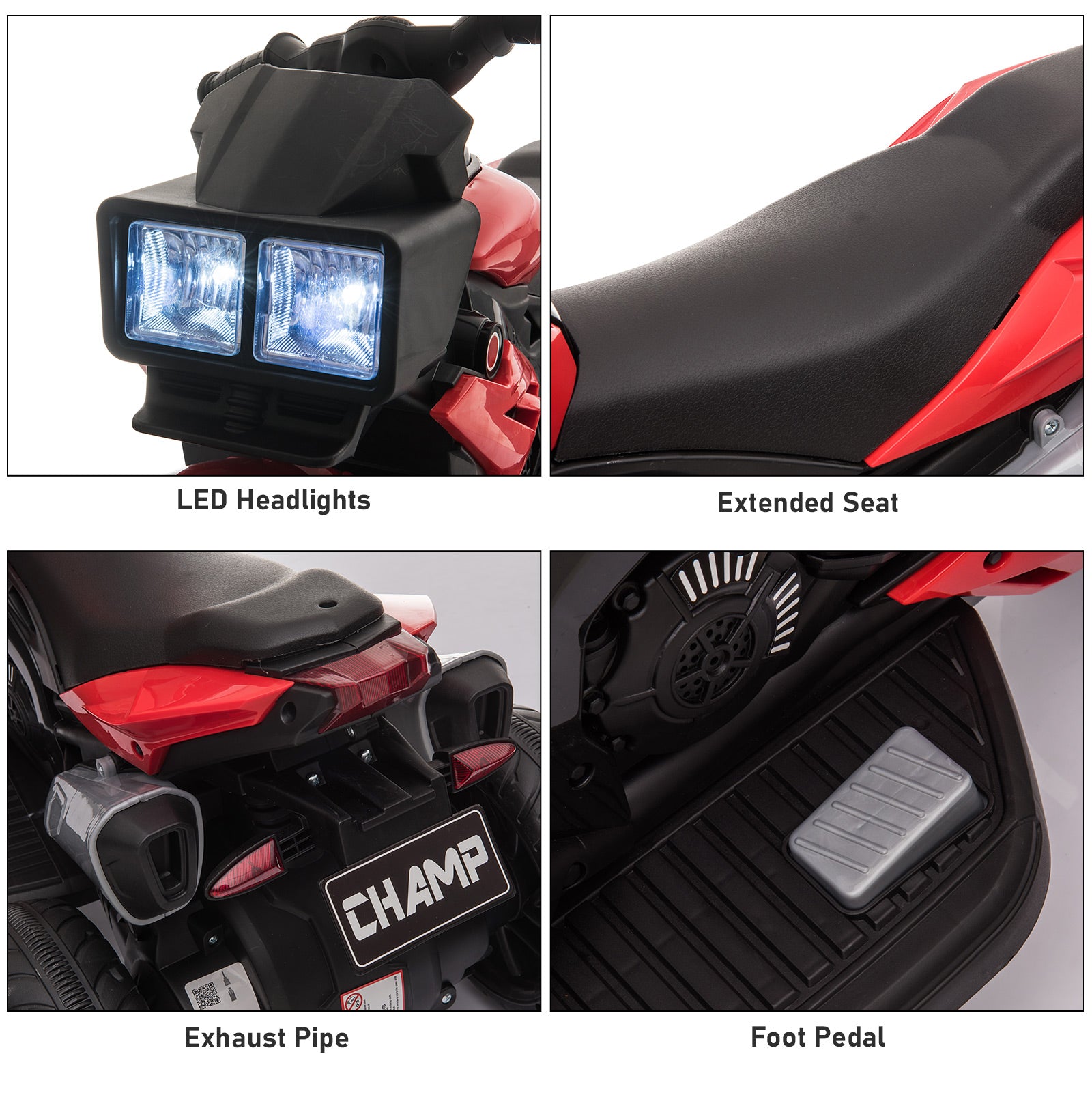 6V Kids Motorcycle Toddler Ride-on Toy, High-Traction Battery-Operated Mini Electric Motorbike with Forward/Reverse Switch, Music, Headlights, Horn, Red