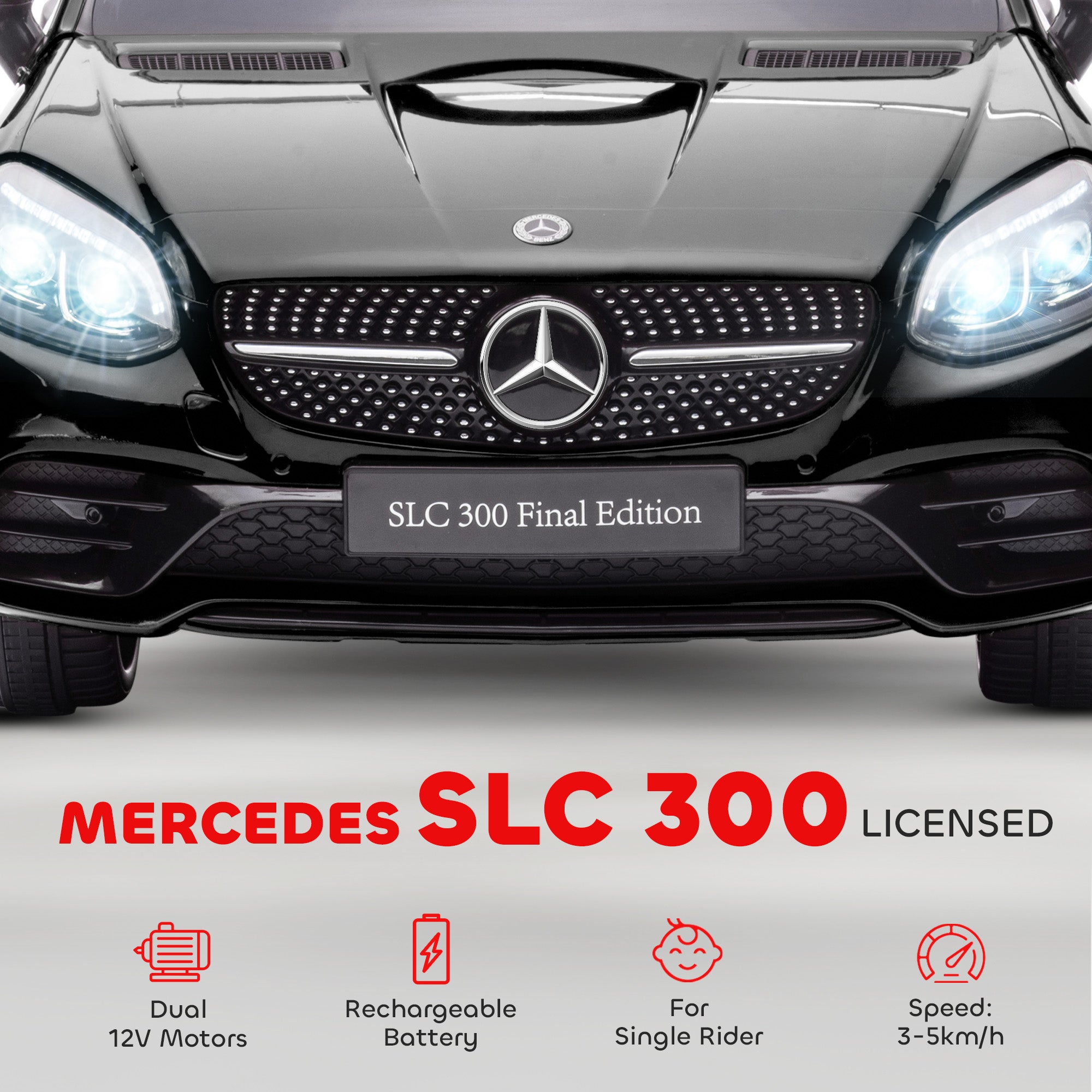 Mercedes SLC 300 Licensed Kids Electric Car with Remote Control, 12V Battery Powered Kids Ride on Car with Music, Lights, Suspension for 3-6 Years Old, Black