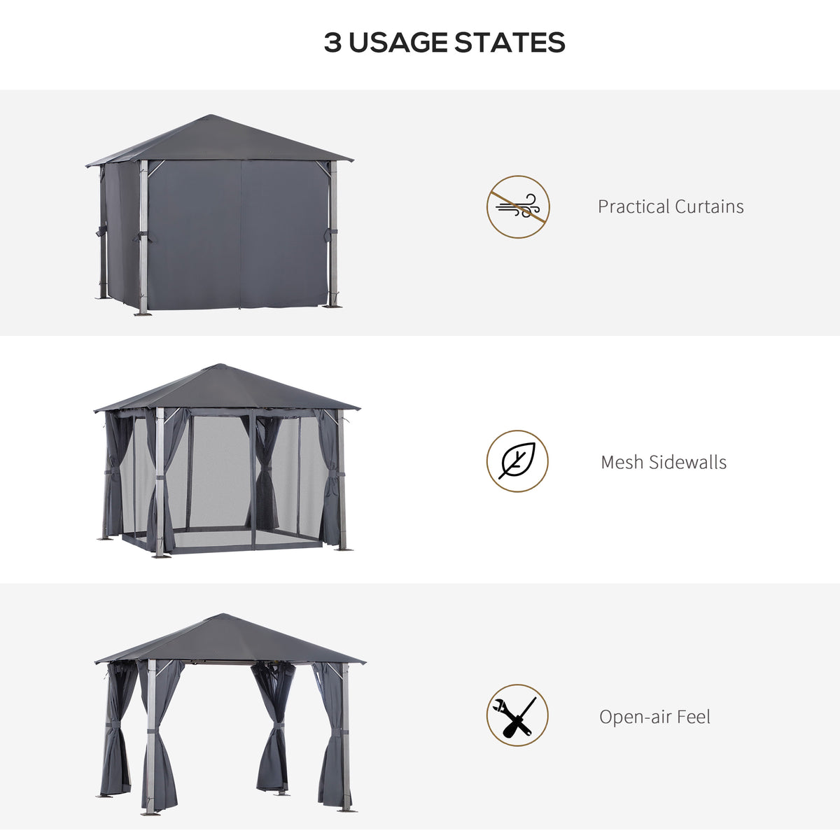 10' x 10' Patio Gazebo, Outdoor Gazebo Canopy Shelter with Netting & Curtains, Vented Roof, for Garden, Lawn, Backyard and Deck, Dark Gray