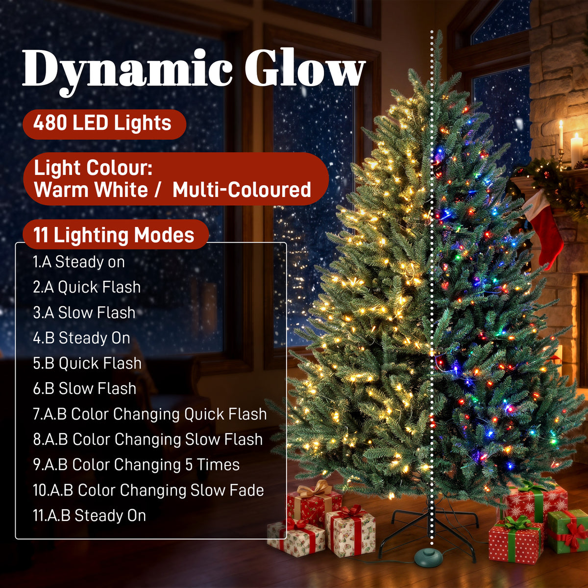6ft Prelit Christmas Tree, Colorado Blue Spruce, Easy Plug, Hinged Xmas Tree with Warm White & Multi-Color LED Lights