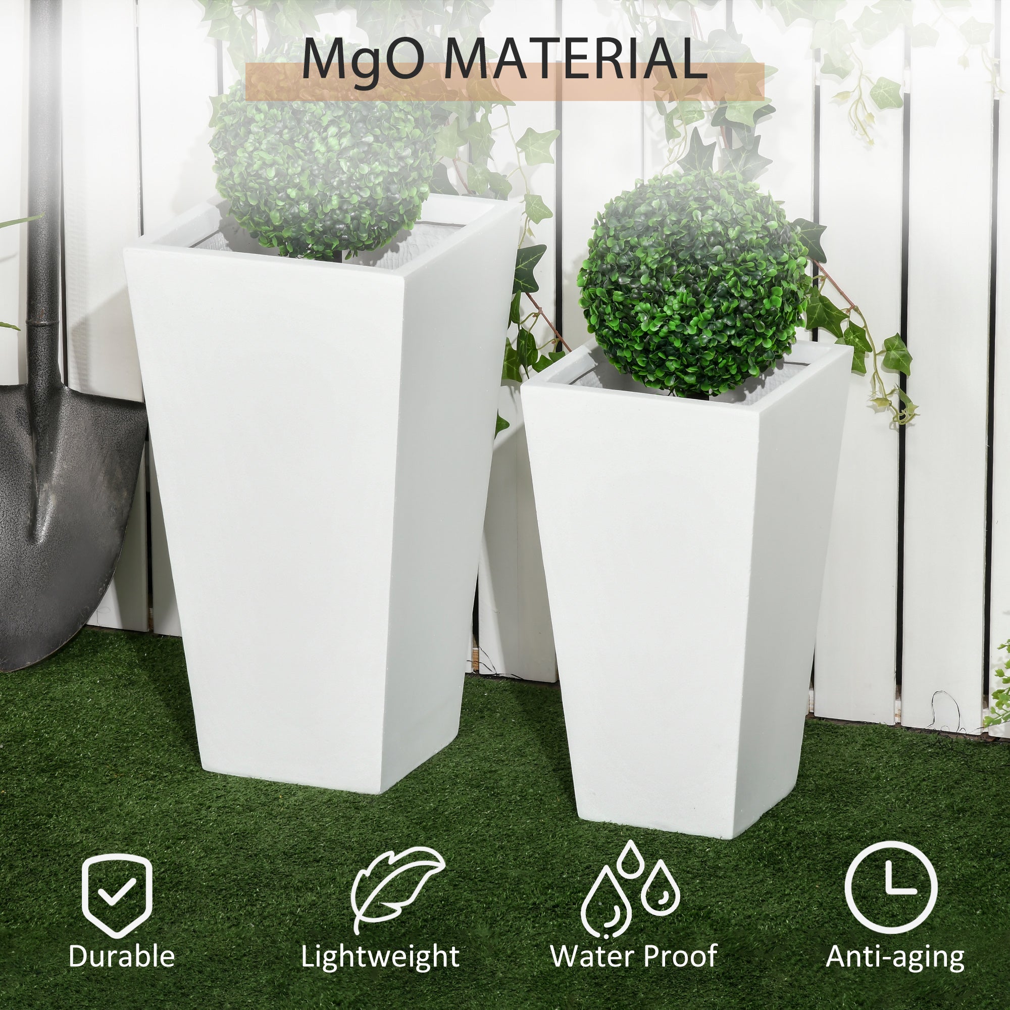 2-Pack Outdoor Planter Set, Flower Pots with Drainage Holes, Durable & Stackable Plant Pot, 22in & 18in, for Porch, Entryway, Patio, Yard, Garden, White - White - Image 5