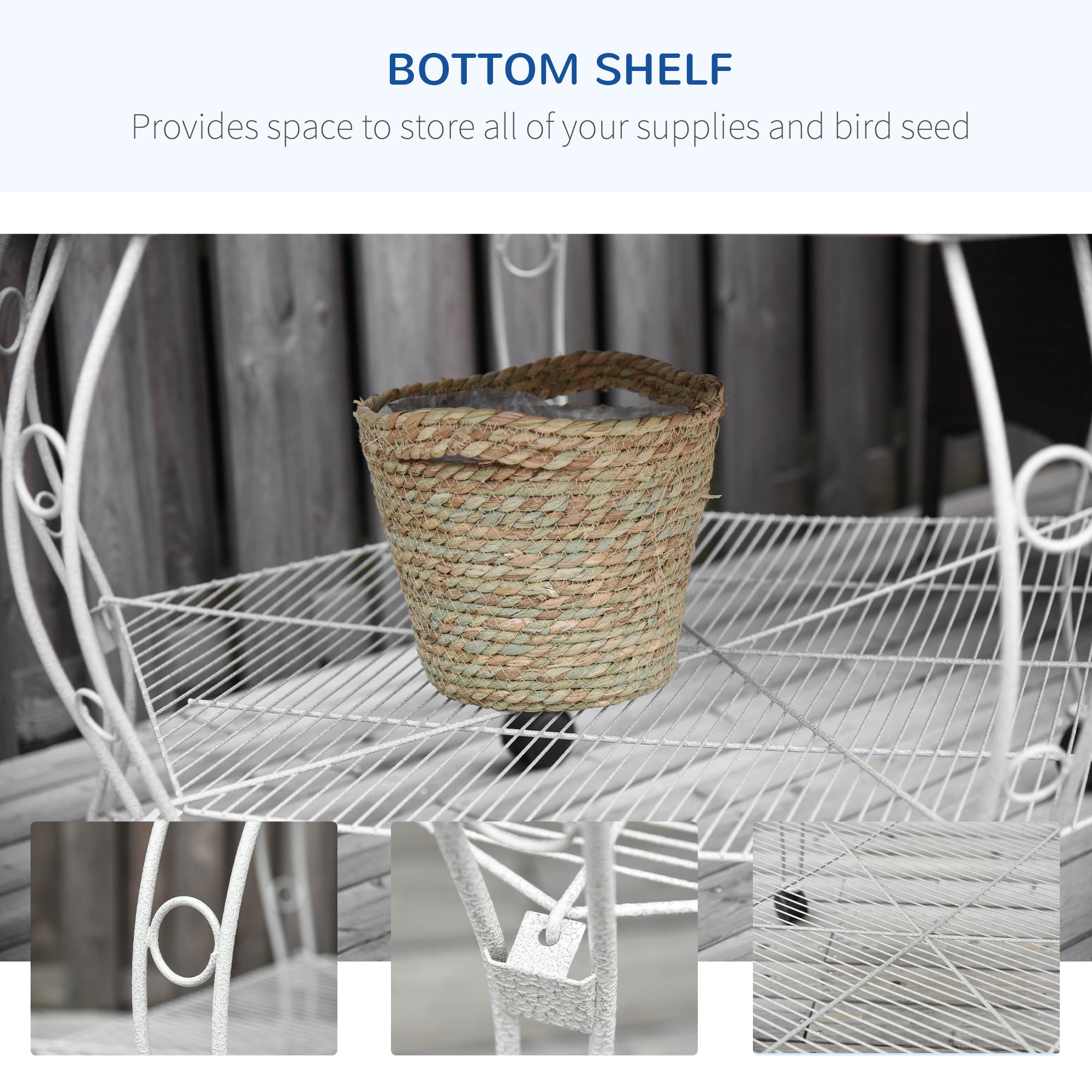 77" Flight Bird Cage Hexagon Covered Canopy Portable Aviary With Storage - White - Image 5