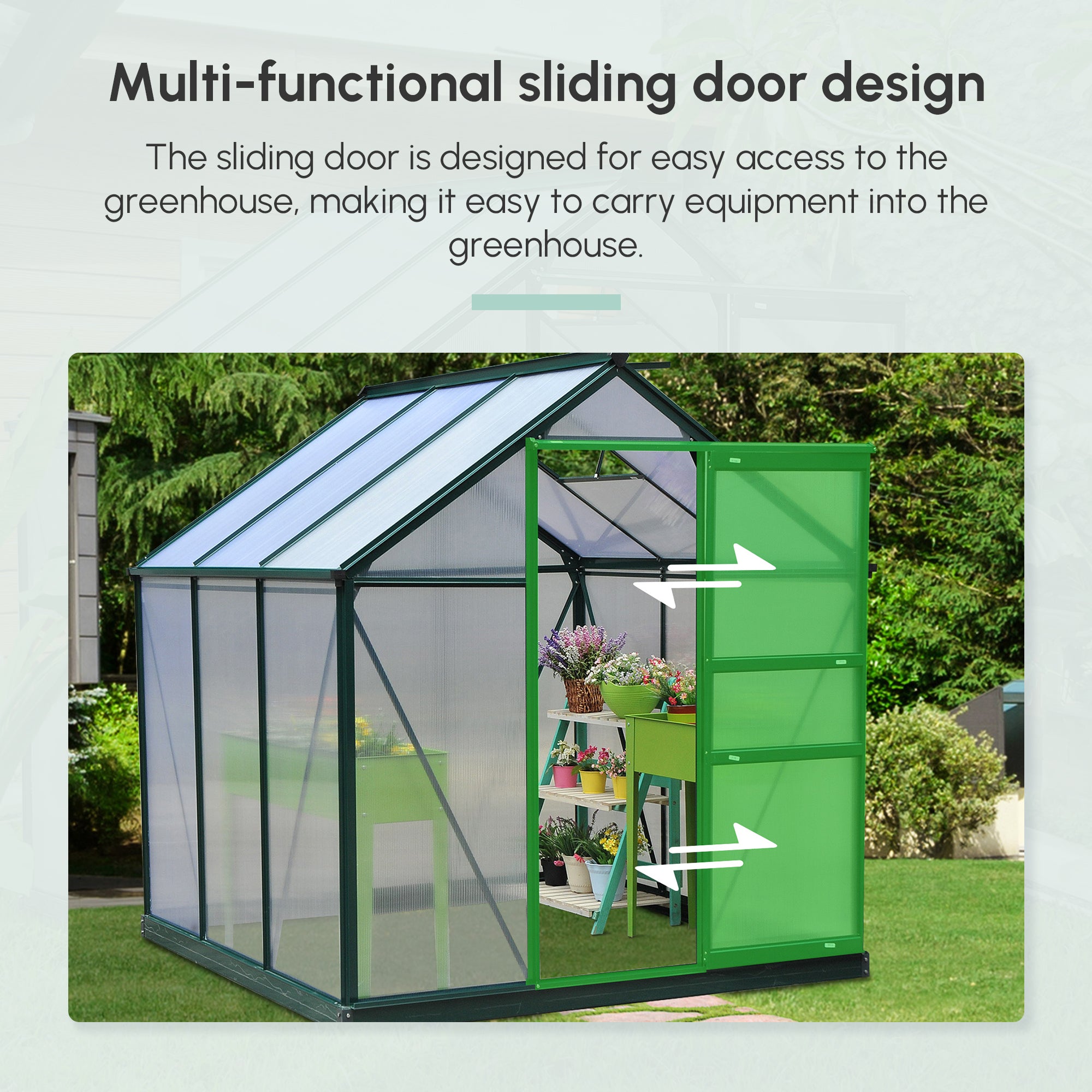 6' x 6' Greenhouse for Outdoors, Polycarbonate Greenhouse with Rain Gutter and Roof Vent, Aluminum Walk-in Green Houses for Outside for Patio Backyard Garden, Dark Green - Dark Green - Image 5