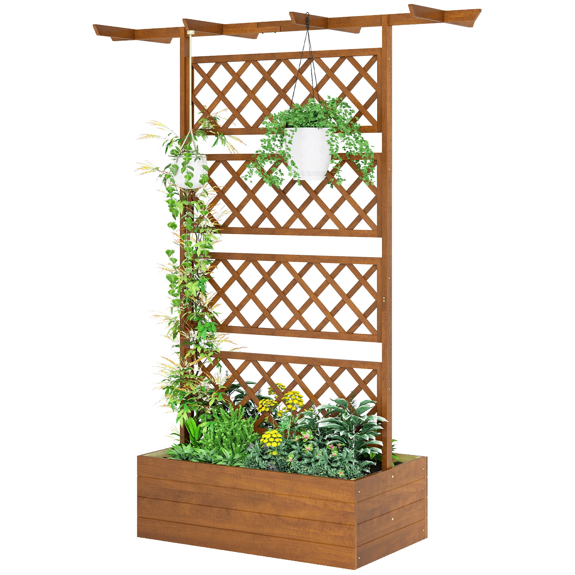Wooden Trellis Planter Box, Raised Garden Bed to Grow Vegetables, Herbs and Flowers - Orange