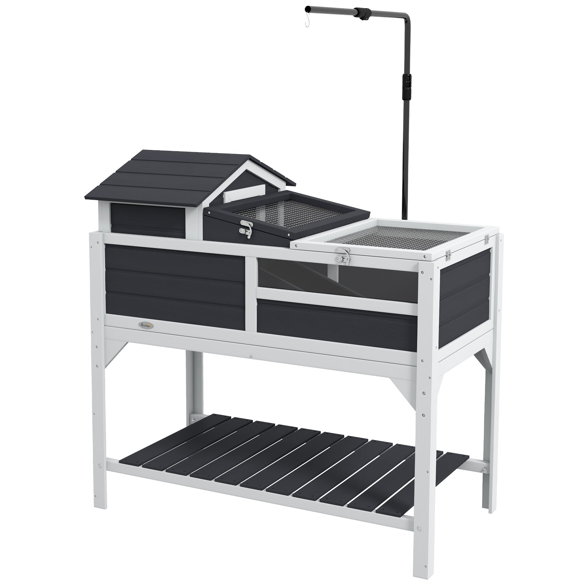 Tortoise Enclosure Tortoise House w/ Adjustable Lamp Holder, Storage Shelf, Removable Main House, Openable Lid, Gray