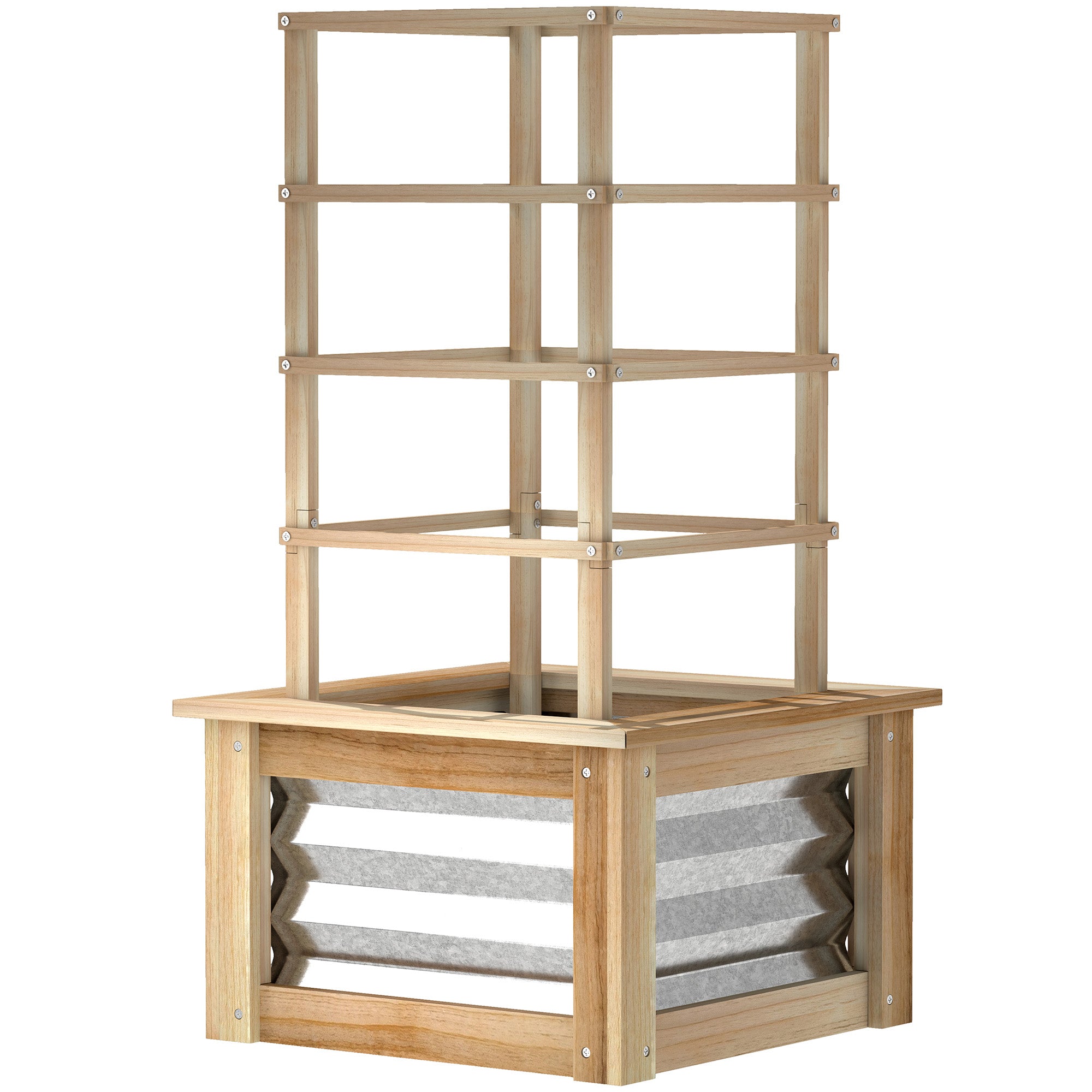 Wooden Raised Garden Bed with Trellis, Galvanized Planter Box Elevated Garden Bed for Garden, Patio, Natural Wood - Natural Wood