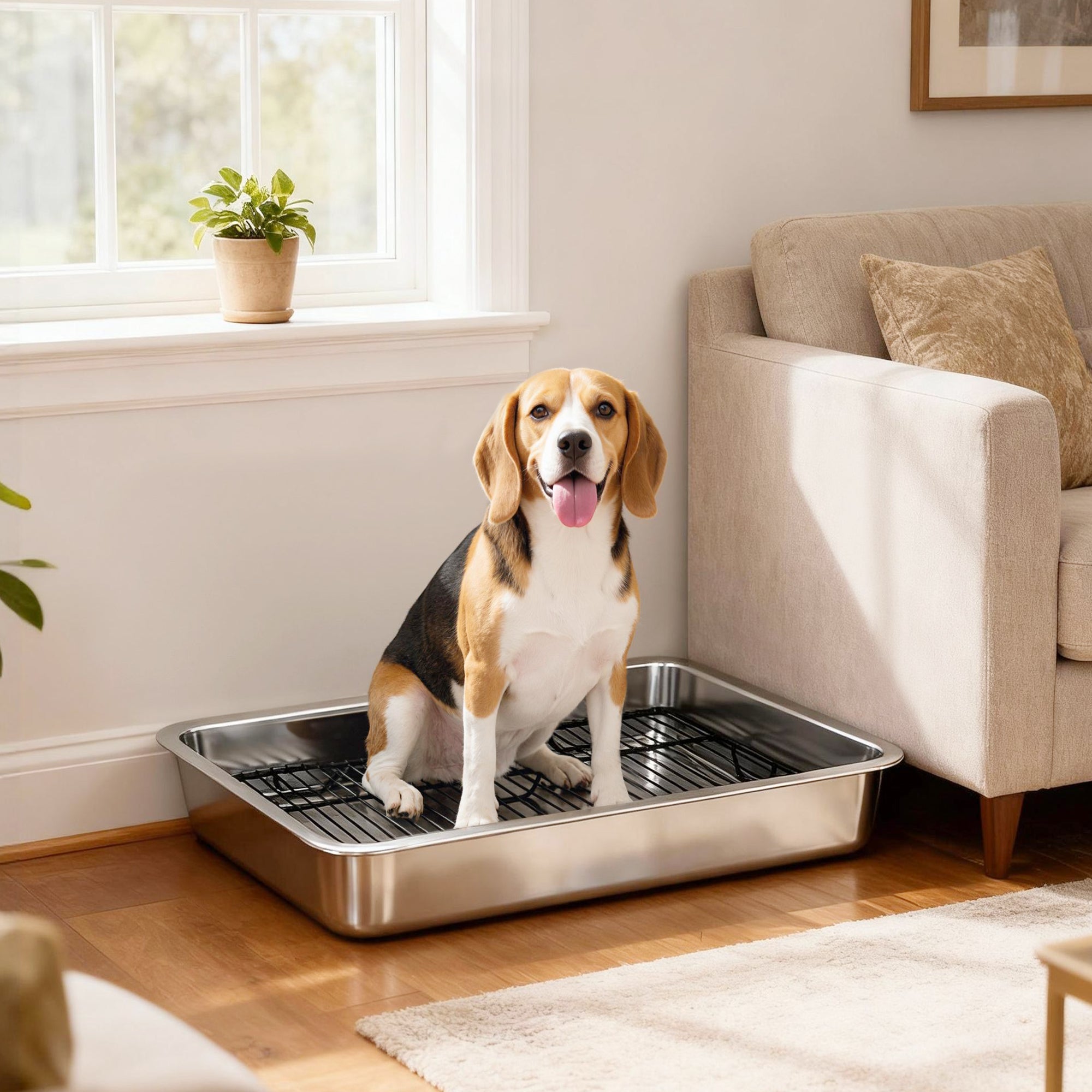 Dog Potty Tray Stainless Steel for Small and Medium Dogs, Dog Training Tray for Porch, Bathroom, Balcony, 28" x 20" x 4" - Silver - Image 2