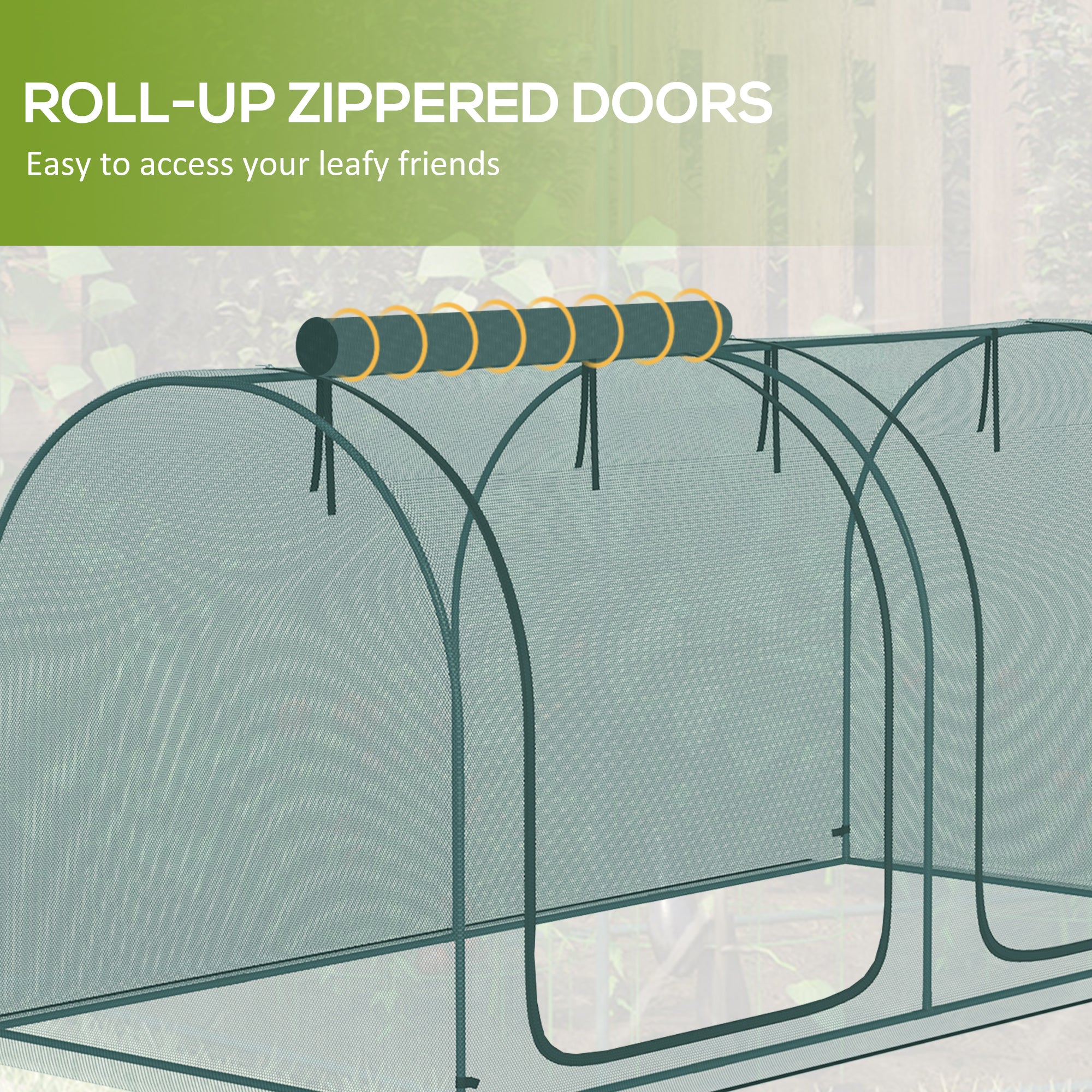 8' x 4' Crop Cage, Plant Protection Tent with Two Zippered Doors, Storage Bag and 4 Ground Stakes, for Garden, Yard, Lawn, Green - Green - Image 6