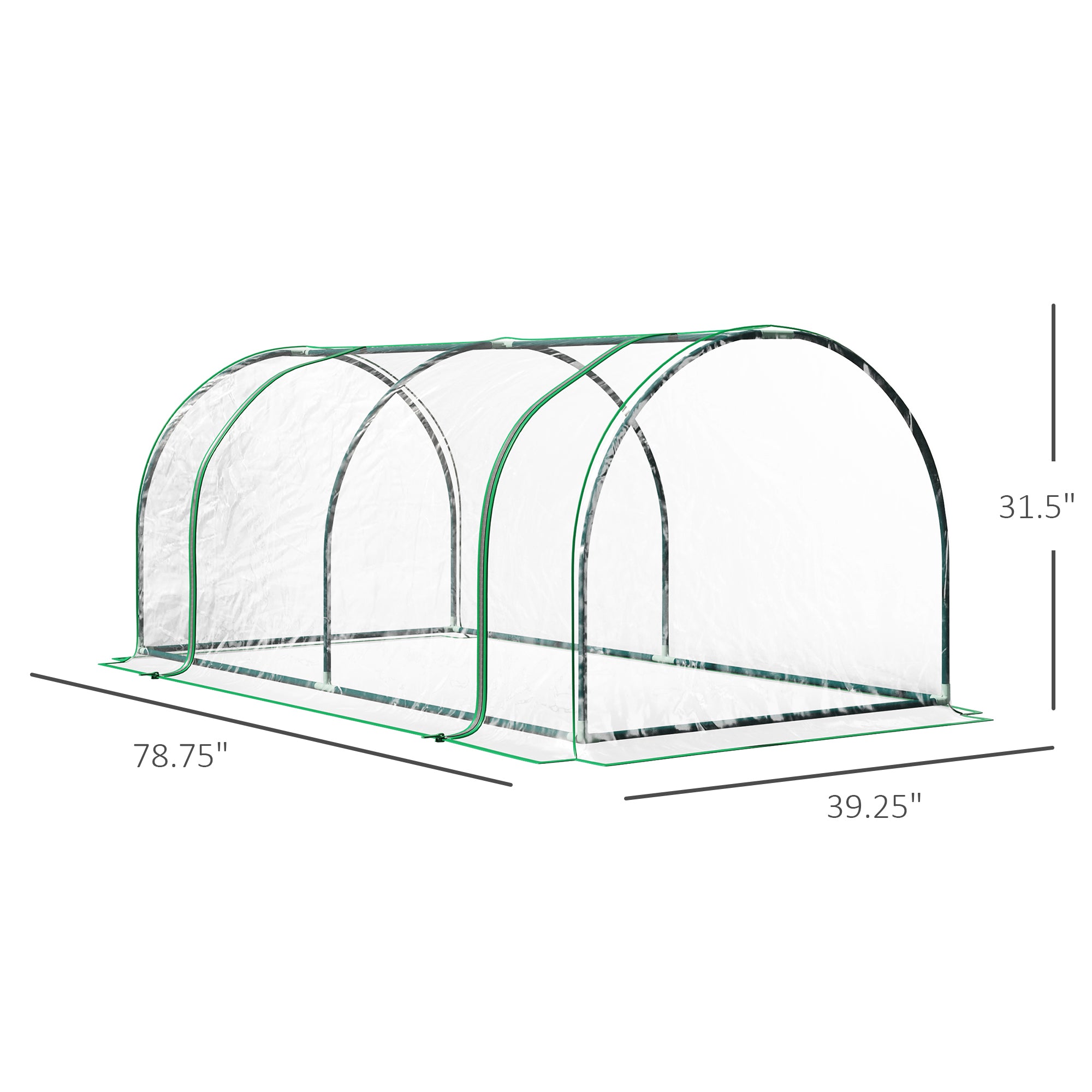 7' L x 3' W x 2.5' H Portable Tunnel Greenhouse for Outdoor Garden Hot House with 4 Zippered Doors, PVC Cover - Clear - Image 3