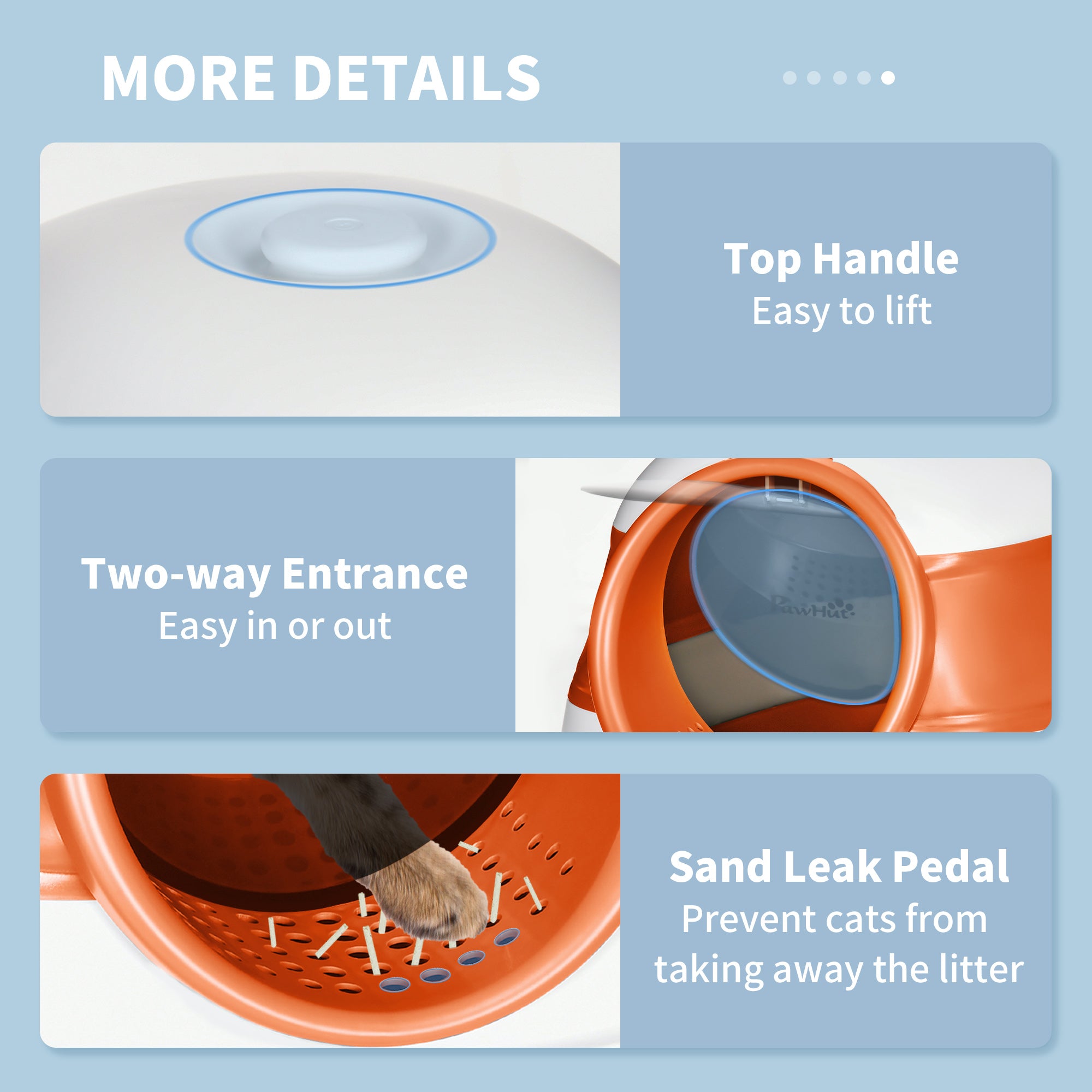 Dome Covered Cat Litter Box with Lid, White and Orange - Orange - Image 8