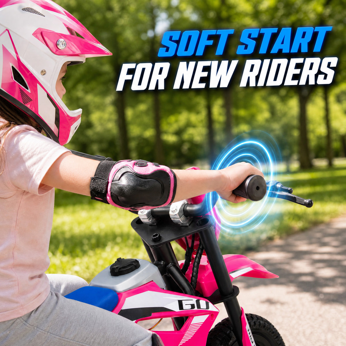 36V Electric Dirt Bike for Kids with Brushless Motor, Up to 9.9 MPH, Inflatable Tires and Rear Suspension, Pink
