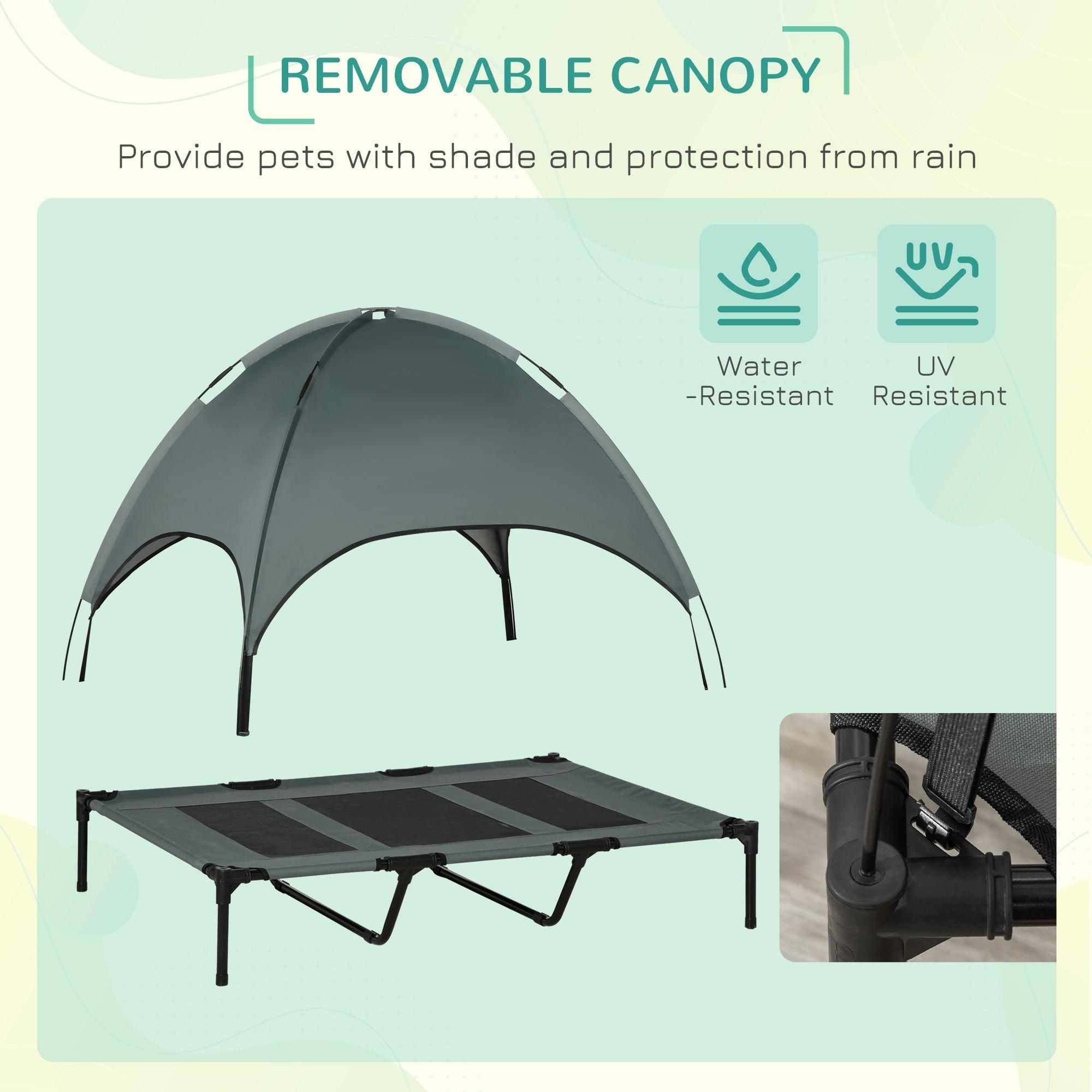 48" x 36" Elevated Portable Dog Cot Cooling Pet Bed with UV Protection Canopy Shade - Grey - Image 5