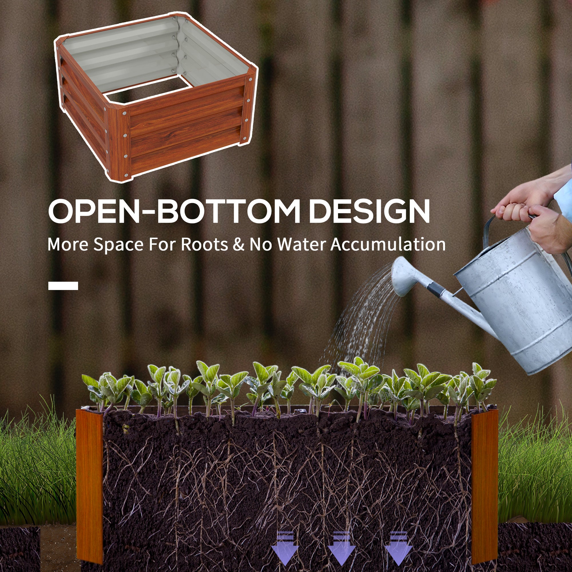 2 Piece Galvanized Raised Garden Bed, 2' x 2' x 1' Metal Planter Box for Growing Vegetables, Flowers, Herbs, Succulents, Brown - Brown - Image 5