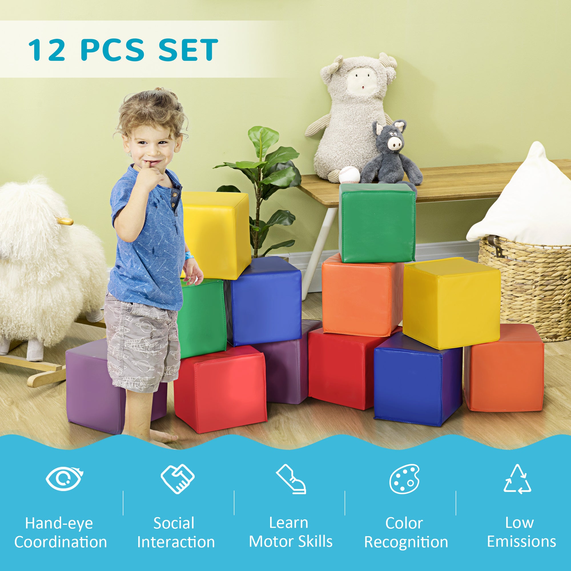 12 Piece Soft Play Blocks Soft Foam Toy for Toddler, Multi-Color