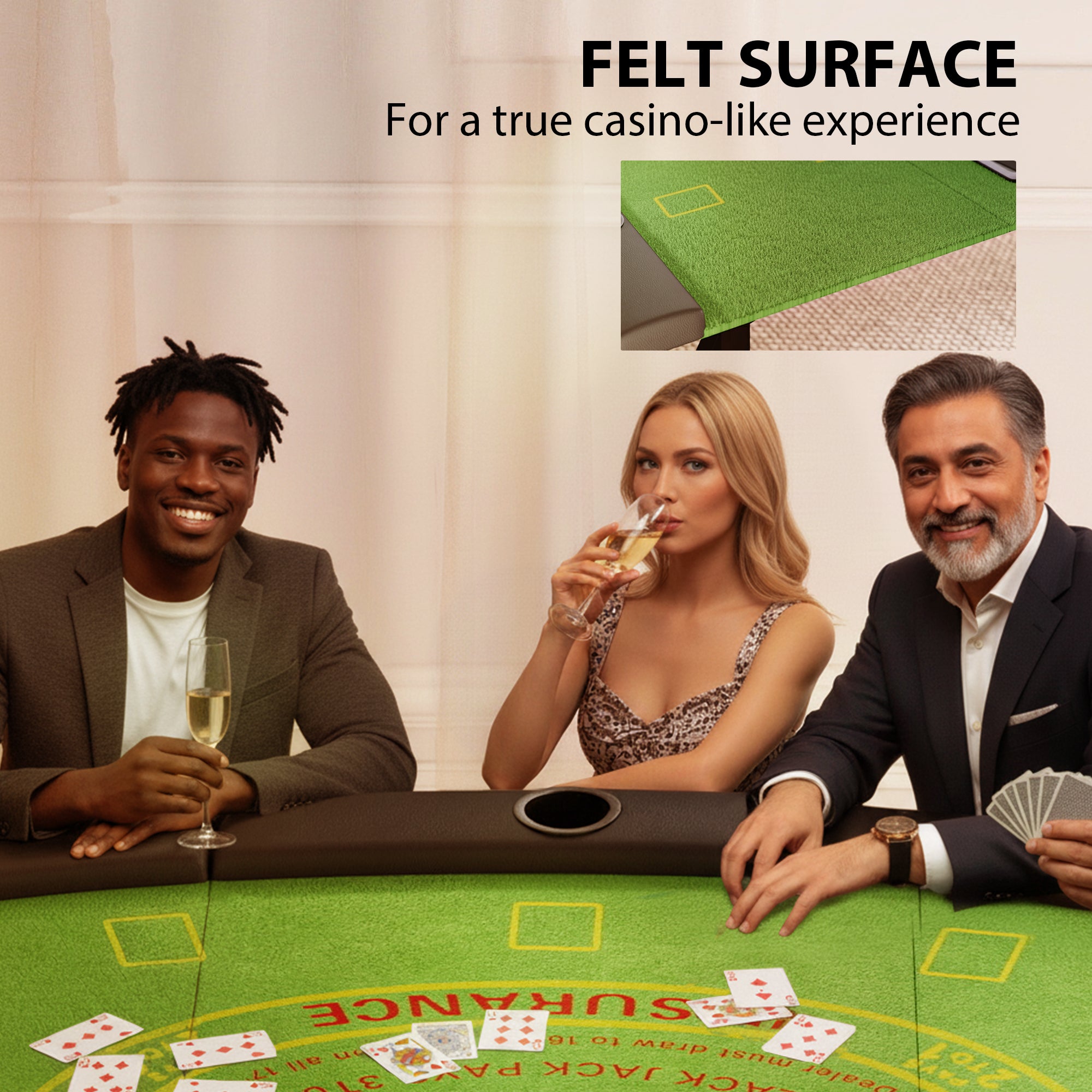 Poker Table Foldable, 72" Portable Casino Blackjack Table for 8 Players with Felt Surface, Cup Holders, Green