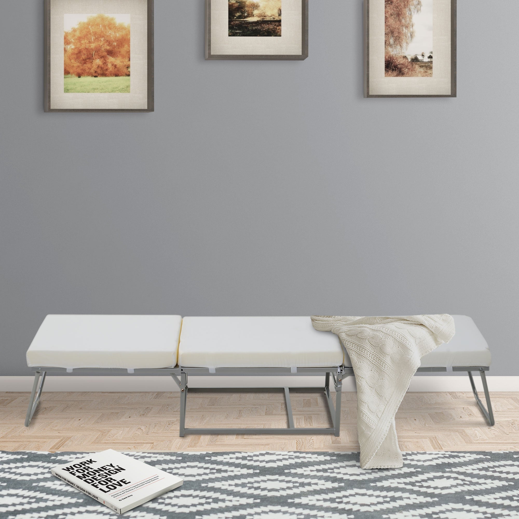 Convertible Ottoman, Guest Sleeper Bed, Gray