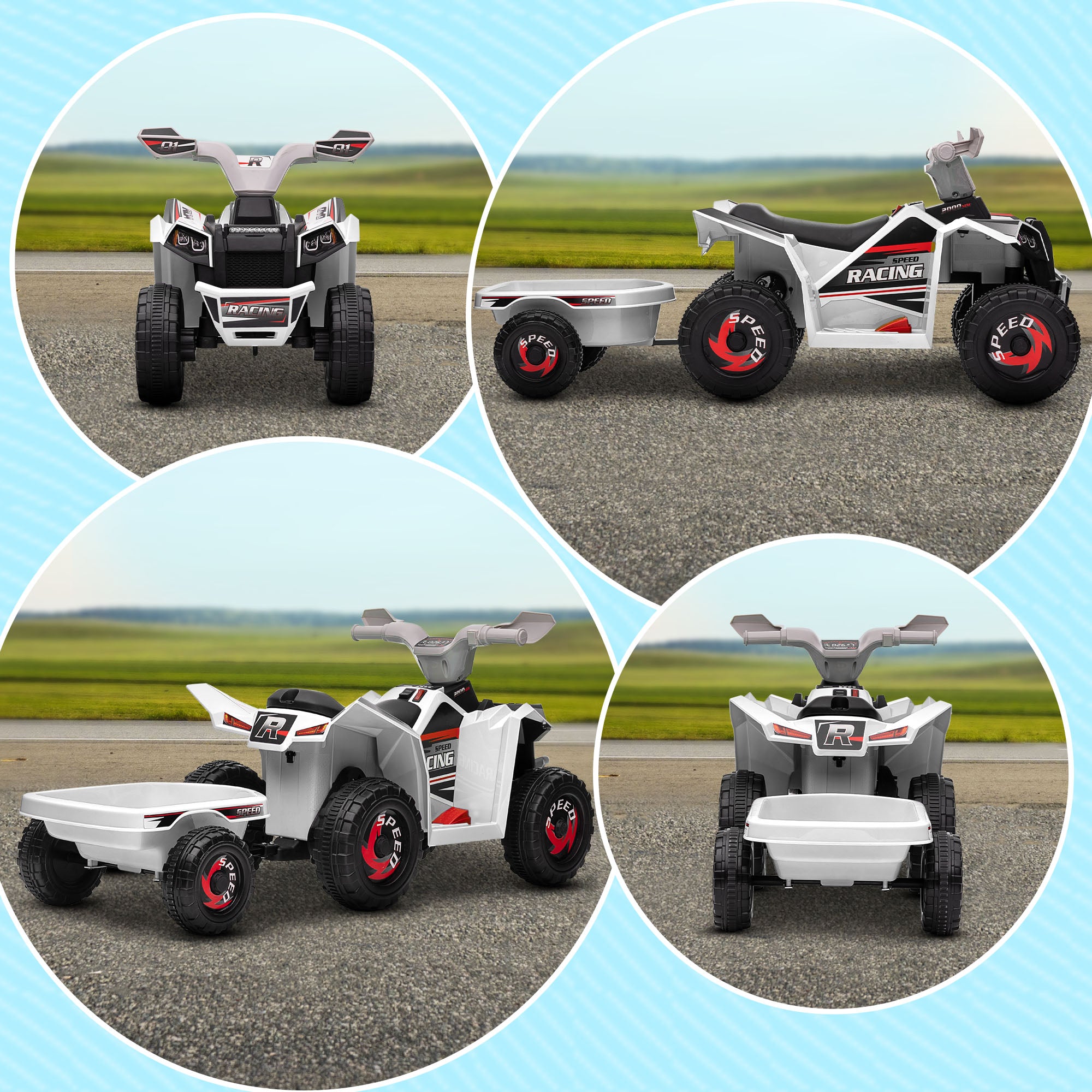 6V Electric Toy Car with Back Trailer, Forward Backward, Wear-Resistant Wheels for Ages 18-36 Months, White
