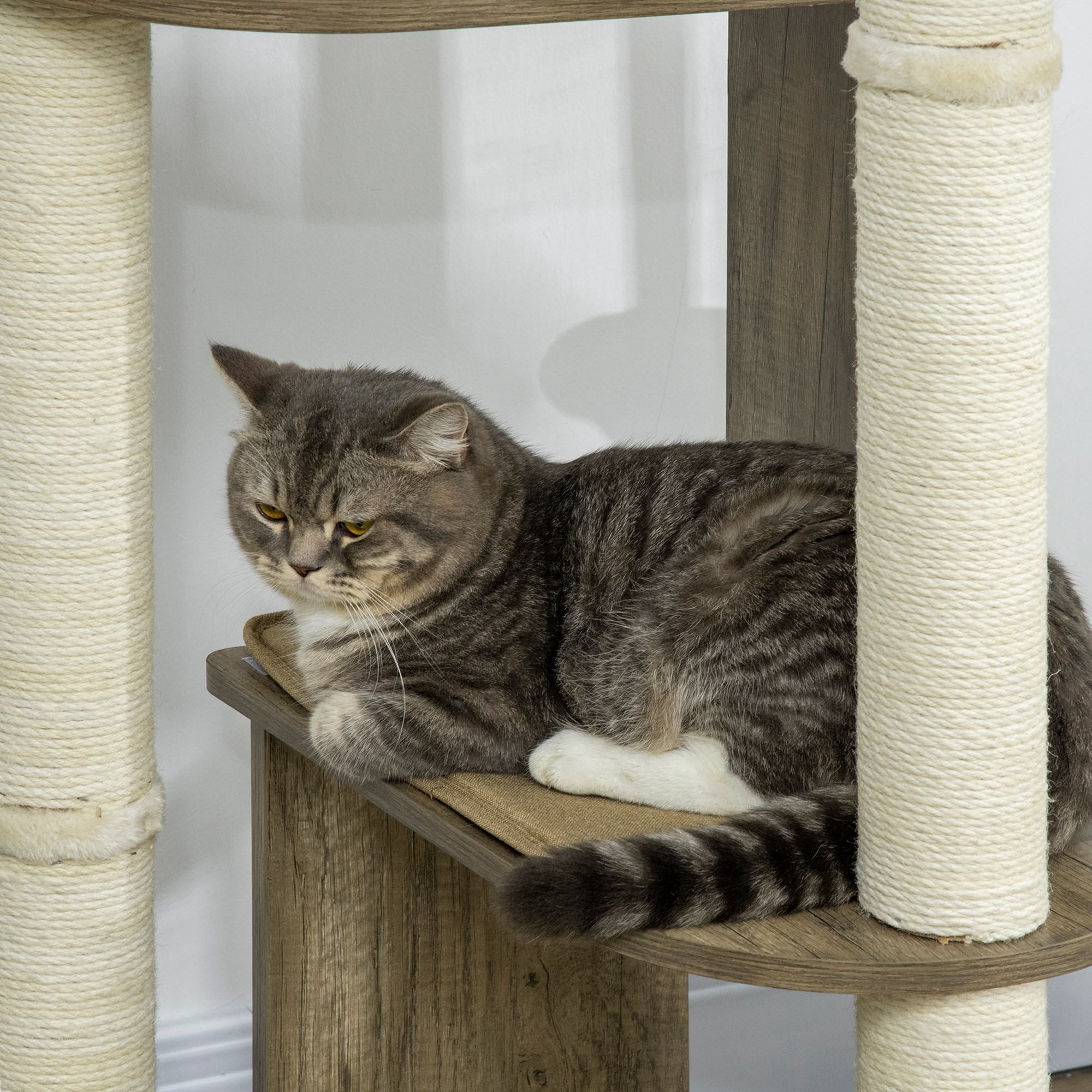 65" Corner Modern Cat Tree Tall for Climbing, Large Multilevel Cat Tower with Scratching Posts, Small-Fit Kitten Tower with Sisal, Cream White - Cream White - Image 8