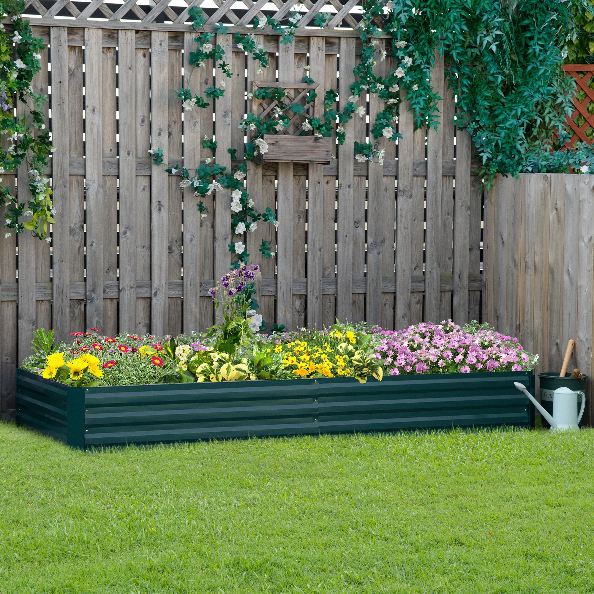95" x 36" x 12" Galvanized Raised Garden Bed, Easy DIY and Cleaning for Growing Flowers, Herbs, Succulents, Green - Green - Image 2
