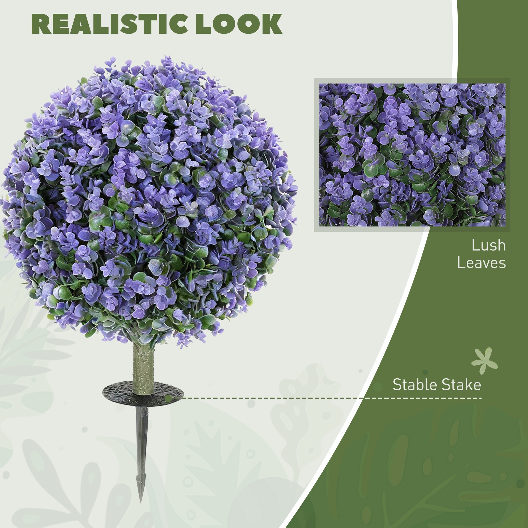2 Pack 1.3ft Artificial Ball Eucalyptus Topiary with Ground Stake, UV Resistant Faux Greenery for Indoor Outdoor