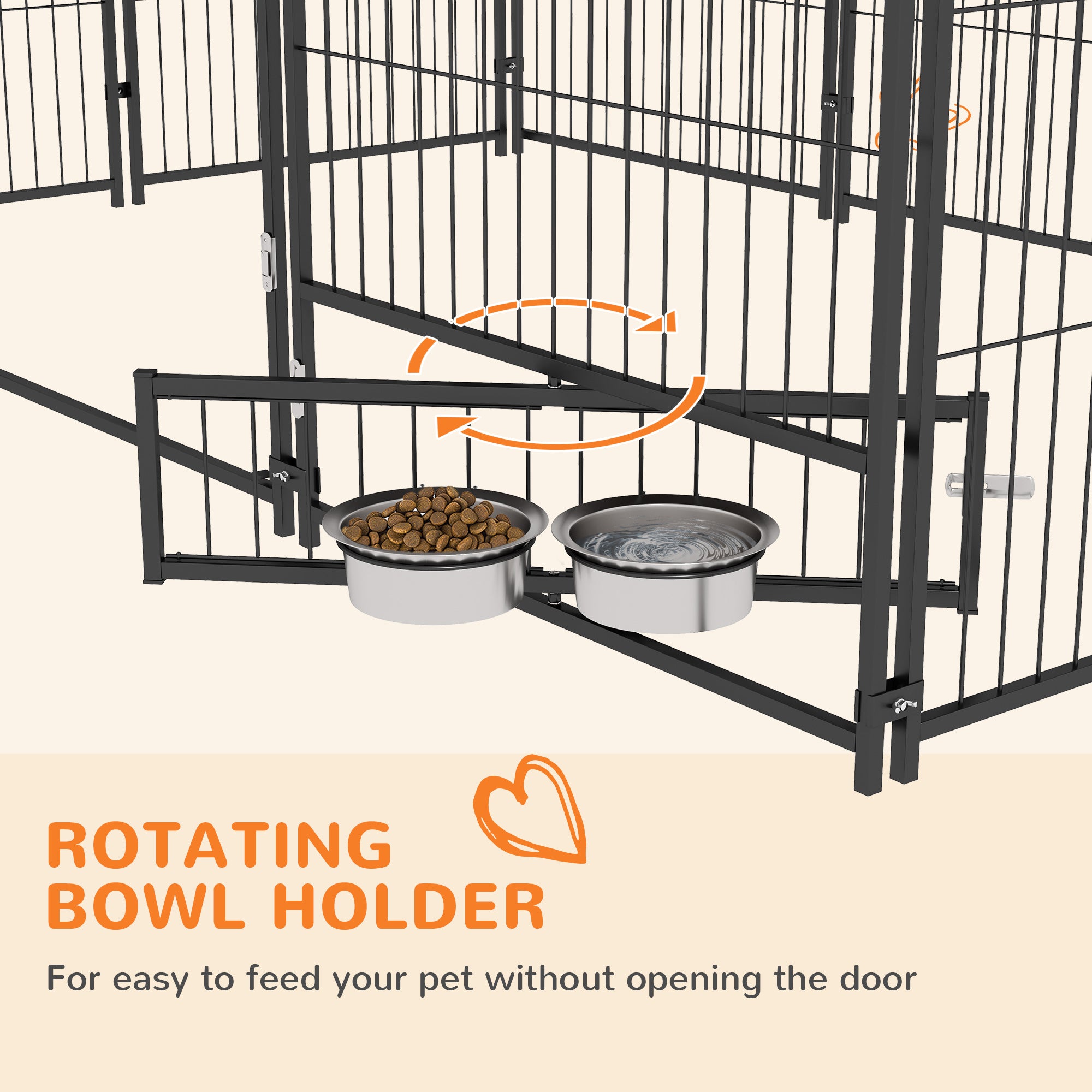 Outside Dog Kennel, 6.9' x 4.6' x 5' Puppy Play Pen with Canopy, Garden Playpen Fence Crate with Rotating Bowl, Black - Black - Image 6