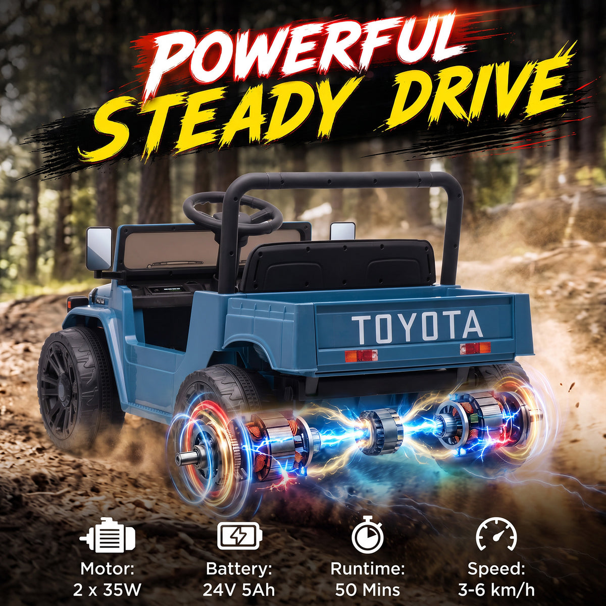 Licensed Toyota FJ45 Pick Up Ride on Truck, 24V Kids Electric Car with Dual Motors, Up to 3.7MPH for Kids 3-8 Years Blue