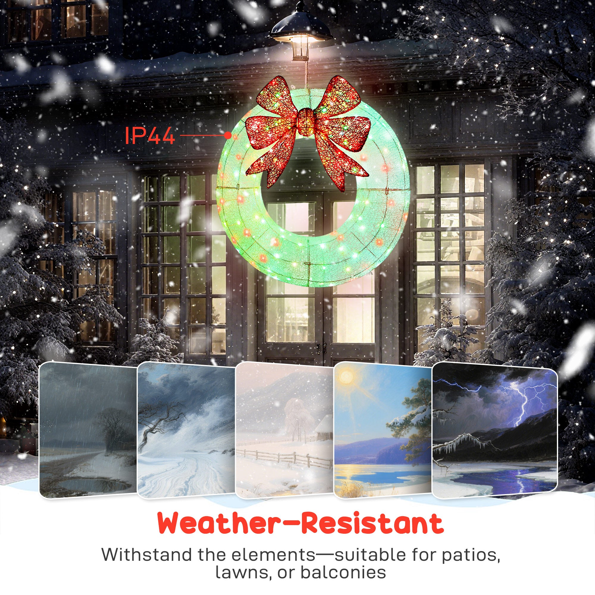 36 Inch Lighted Wreath Decoration with Dual Color LED, Christmas Wreath with Daily Timer, Remote for Indoor Outdoor