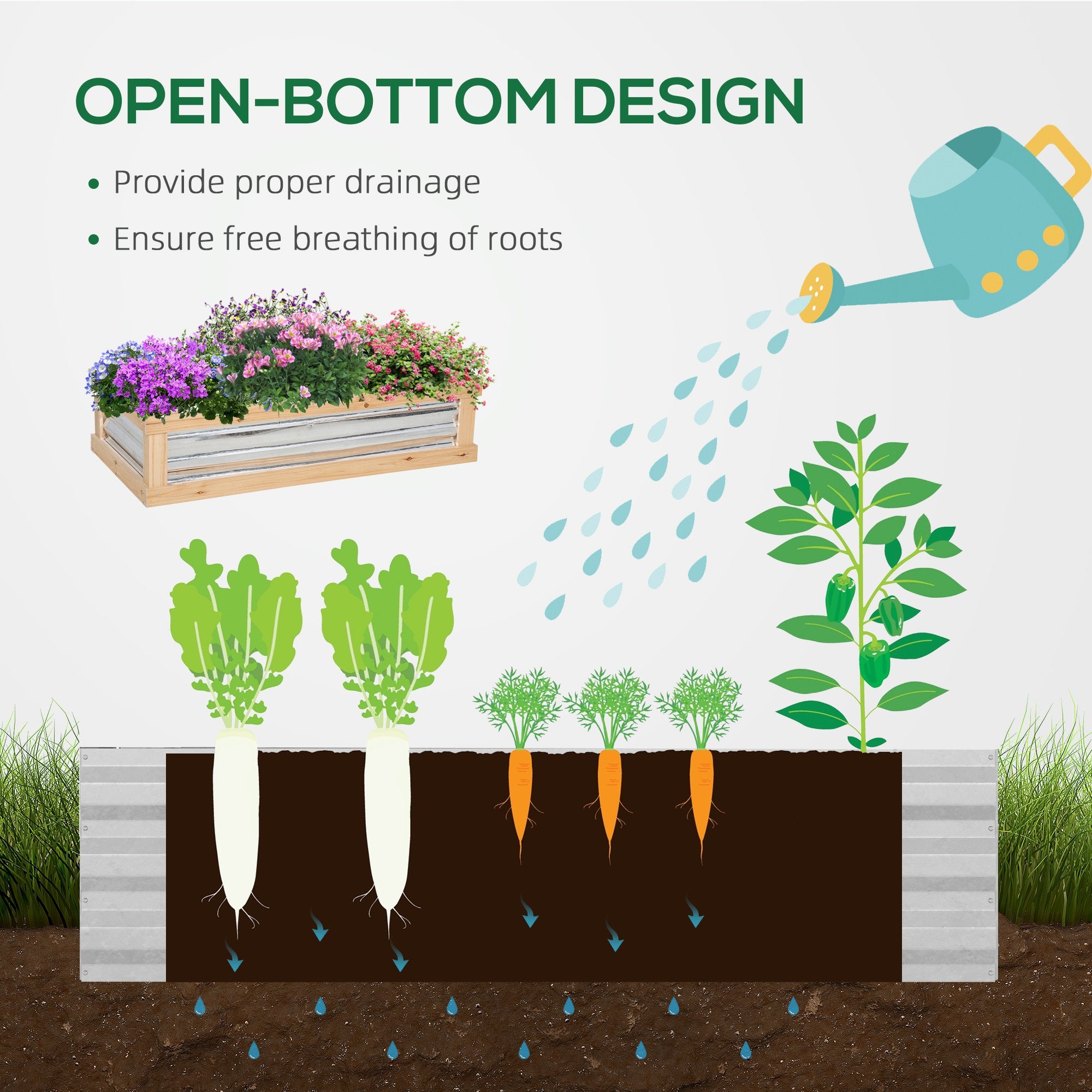 48" x 24" x 32.25" Elevated Planting Beds Garden Wooden Cold Frame Greenhouse Flower Planter Protection Wood - Natural wood finish - Image 5