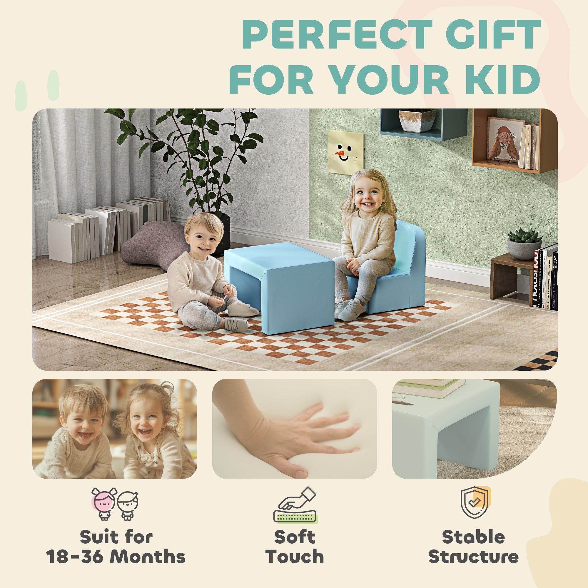 2-in-1 Convertible Table and Chair Set for Boys Girls for Boys Girls, Light Blue
