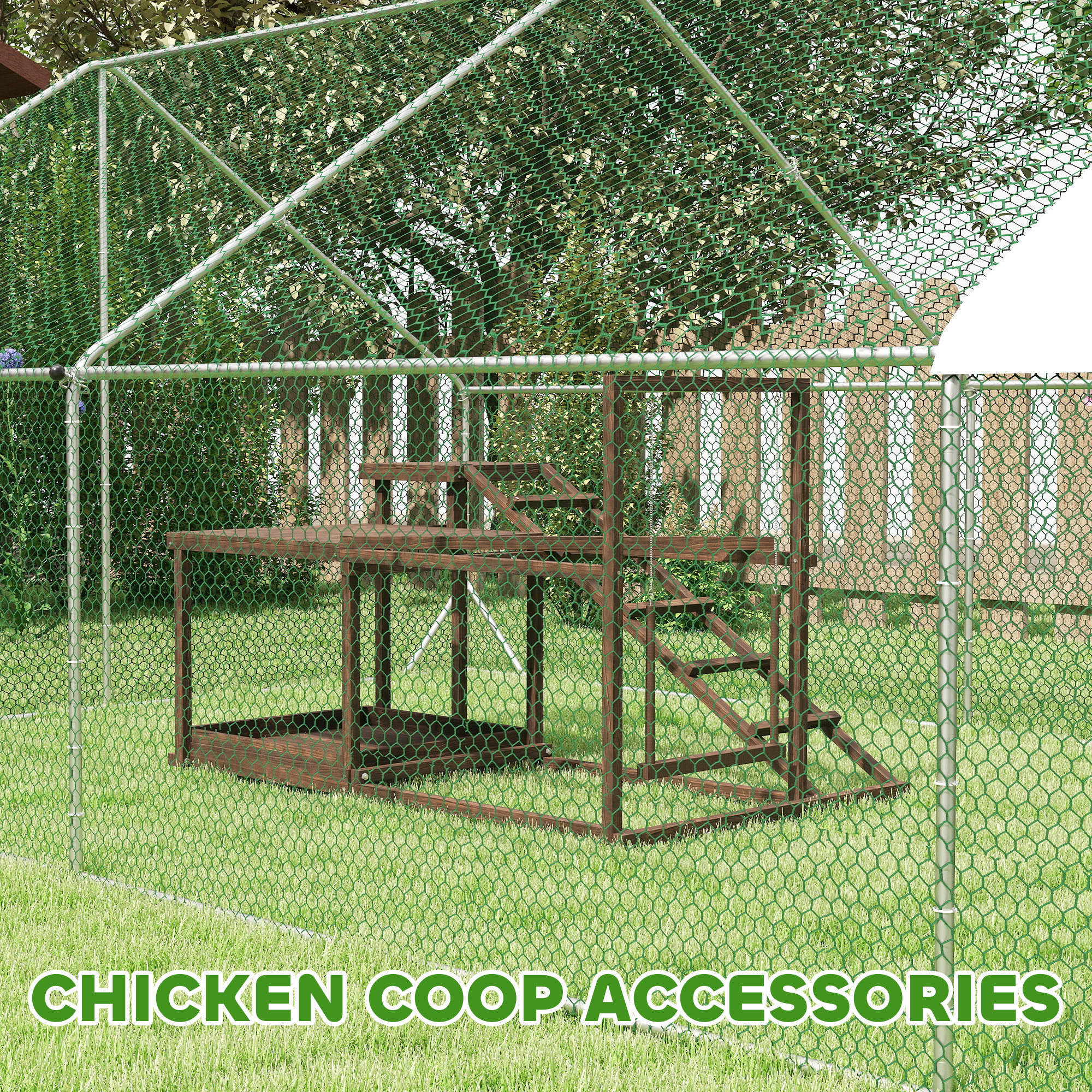 Wooden Chicken Activity Play Set with Perch, Swing, Ladder, Platforms, Feeder Storage, Coffee - Coffee - Image 6