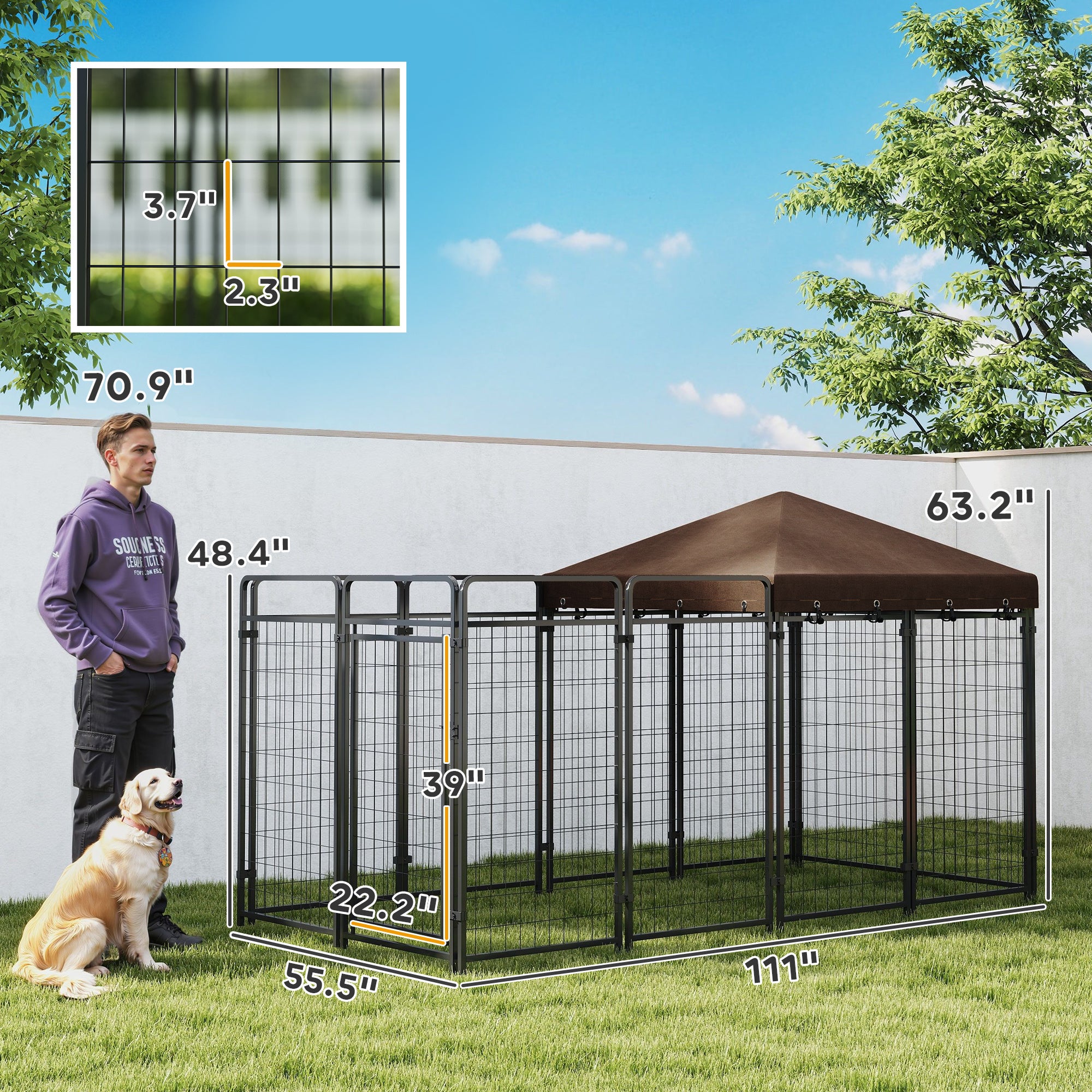 Dog Kennel Outdoor with Waterproof Canopy, Dog Run with Galvanized Chain Link, Secure Lock, for Backyard and Patio, Large and Medium Sized Breeds, Chickens, Ducks, 9.3' x 4.6' x 5.2' - Black - Image 3