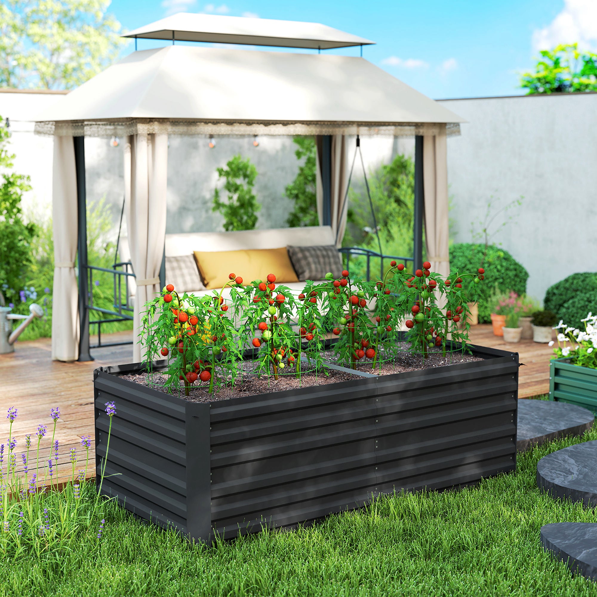 Galvanized Raised Garden Bed, Steel Outdoor Planters with Reinforced Rods, 71" x 36" x 23", Black - Black - Image 7