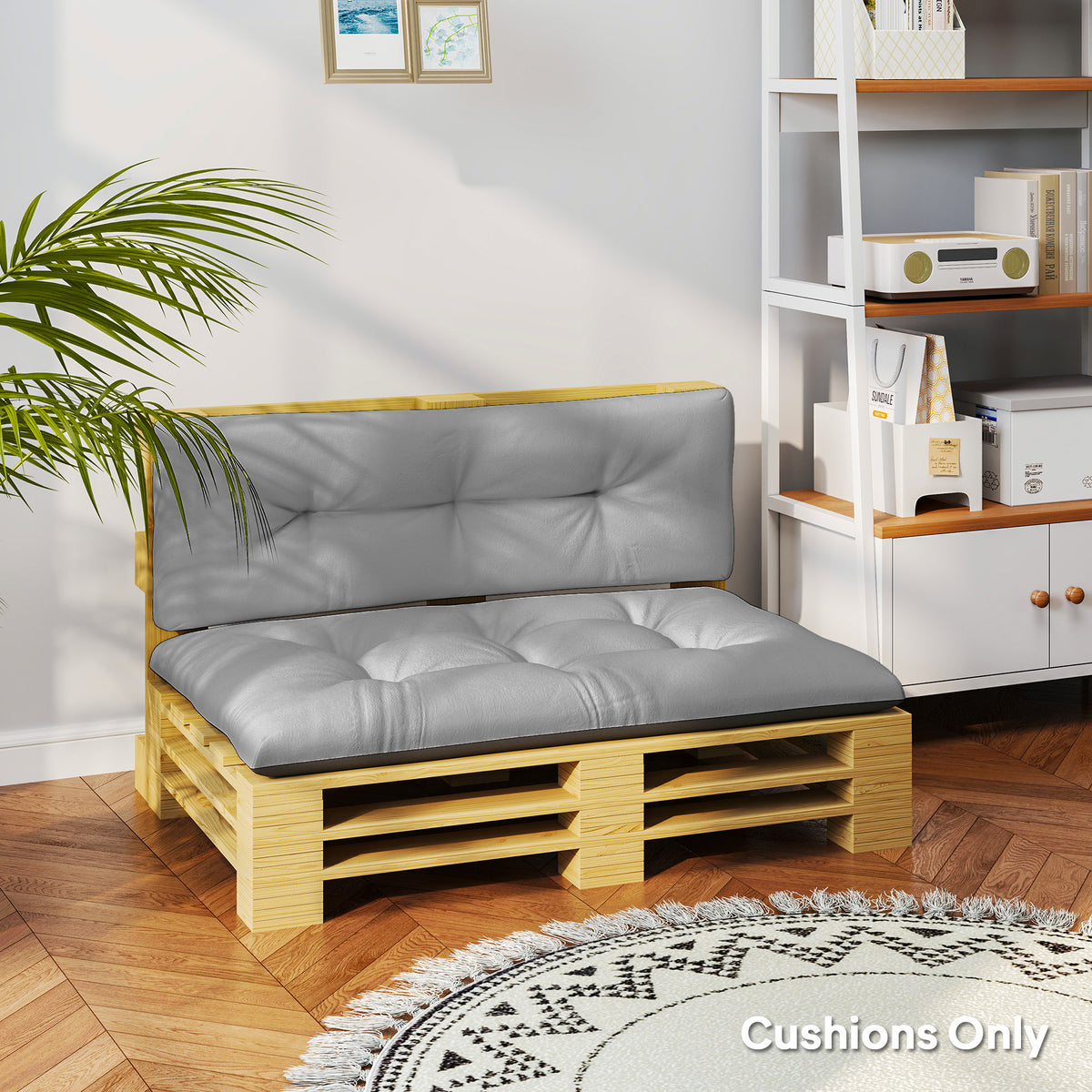2 Seater Pallet Cushions Outdoor 3.9" Thick Replacement Cushions - Tufted Design for Garden, Patio, Light Gray