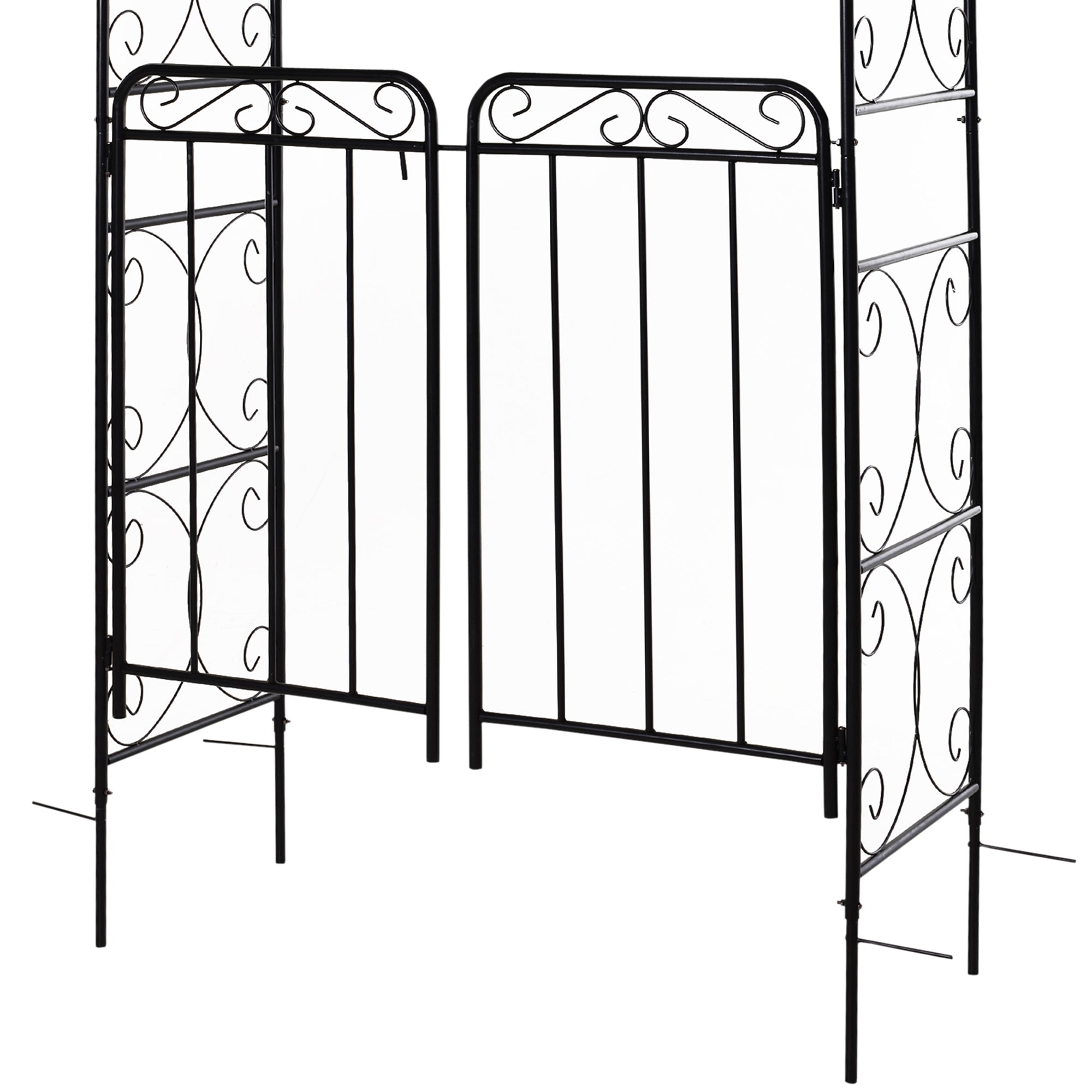 84" Garden Arch Arbor with Gate, Metal Arch Trellis, Garden Archway for Climbing Vines, Wedding Ceremony Decoration, Flourishes & Arrow Tips, Black - Matte Black - Image 8