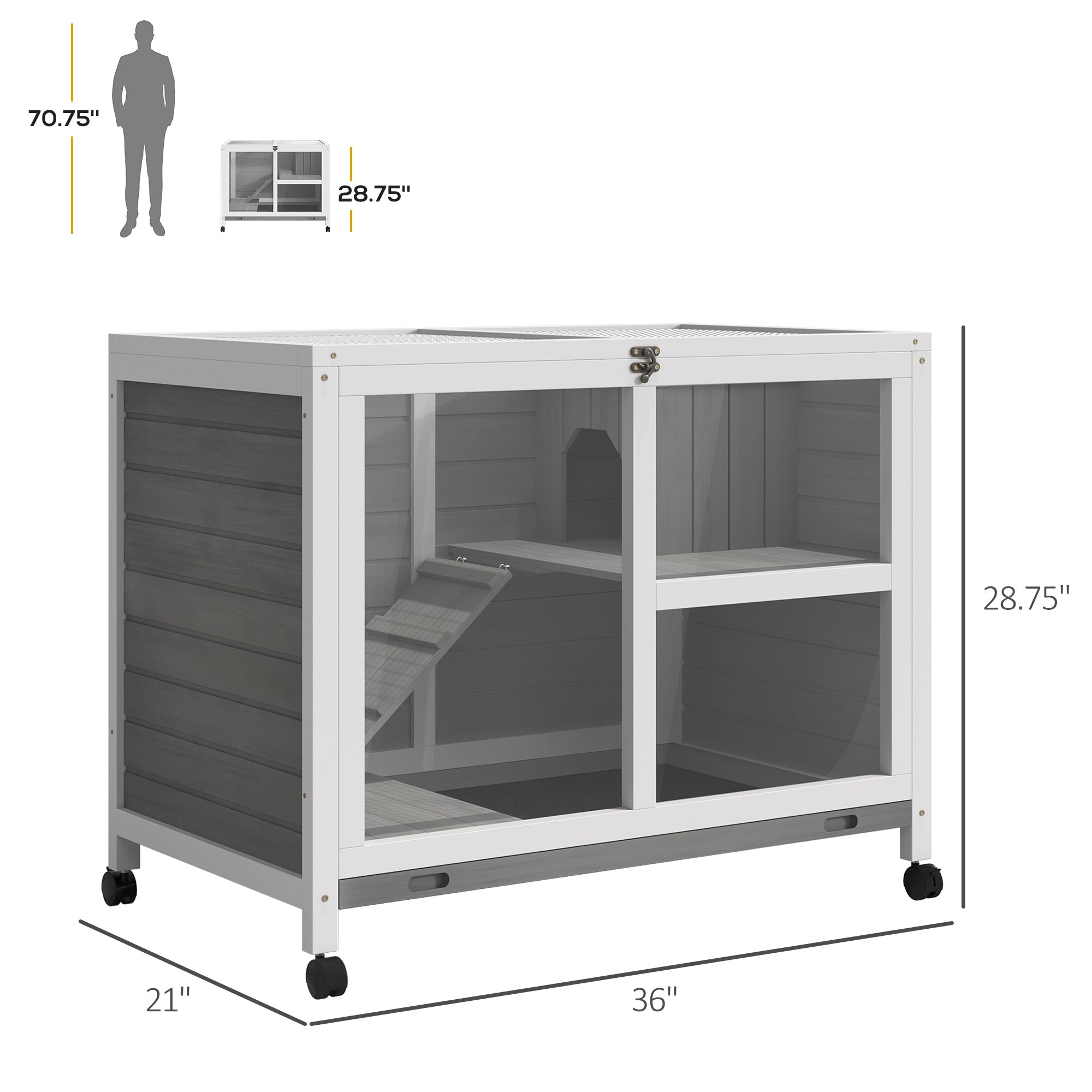 Desk/Table Sized Rabbit Hutch with Wheels - Grey - Image 3