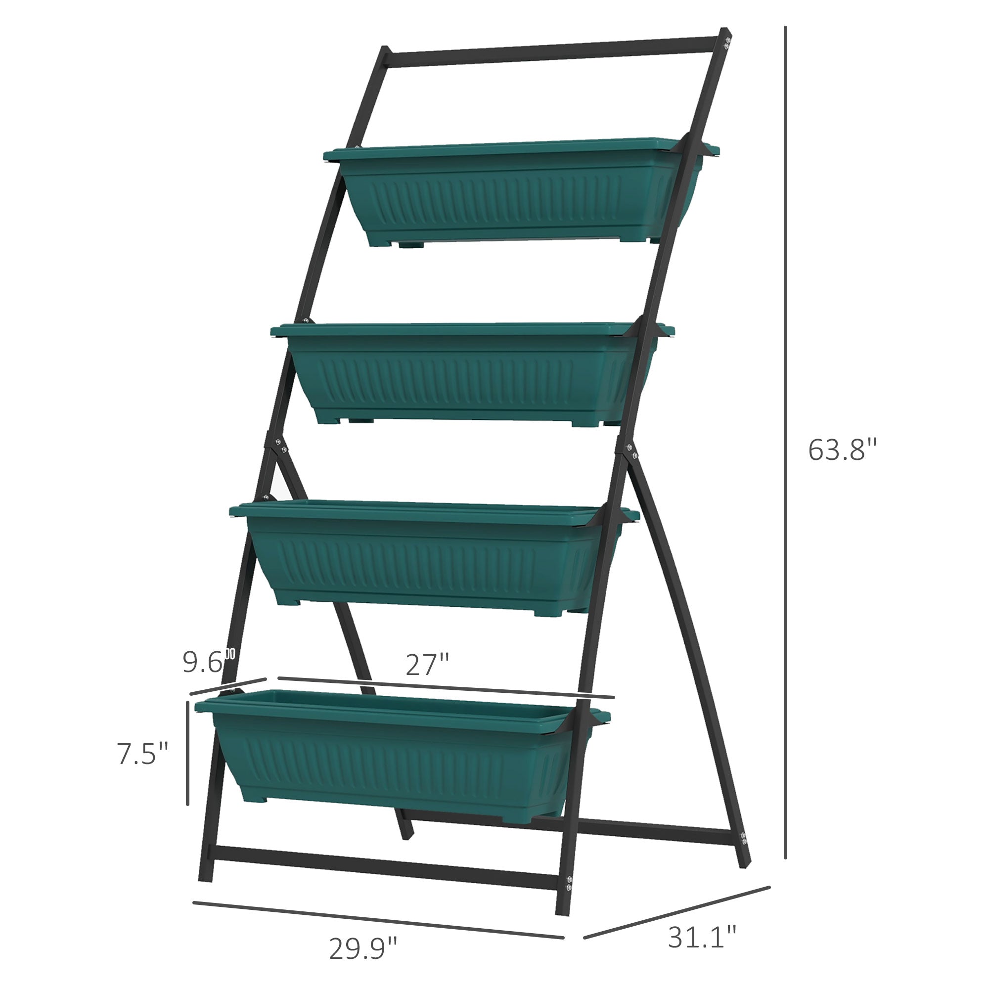4-Tier Vertical Raised Garden Planter with 4 Boxes, Outdoor Plant Stand Grow Container for Vegetable & Flowers, Green - Green - Image 3