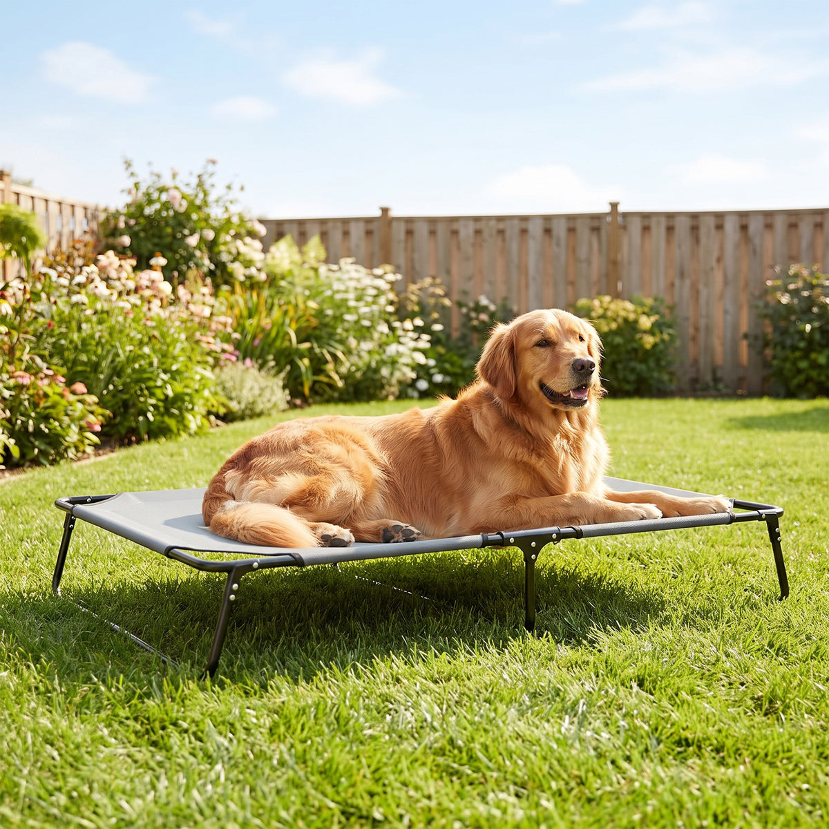 Elevated Dog Bed, Large Raised Outdoor Dog Bed with Removable Pad and Metal Frame, Portable Pet Cot for XL Breeds