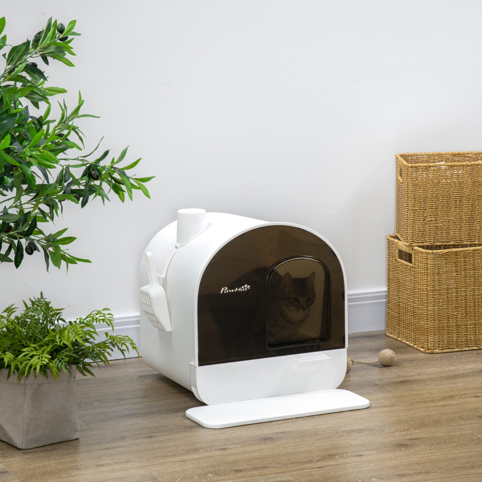 Cat Litter Box with Lid with Scoop and Filter, White - White - Image 2