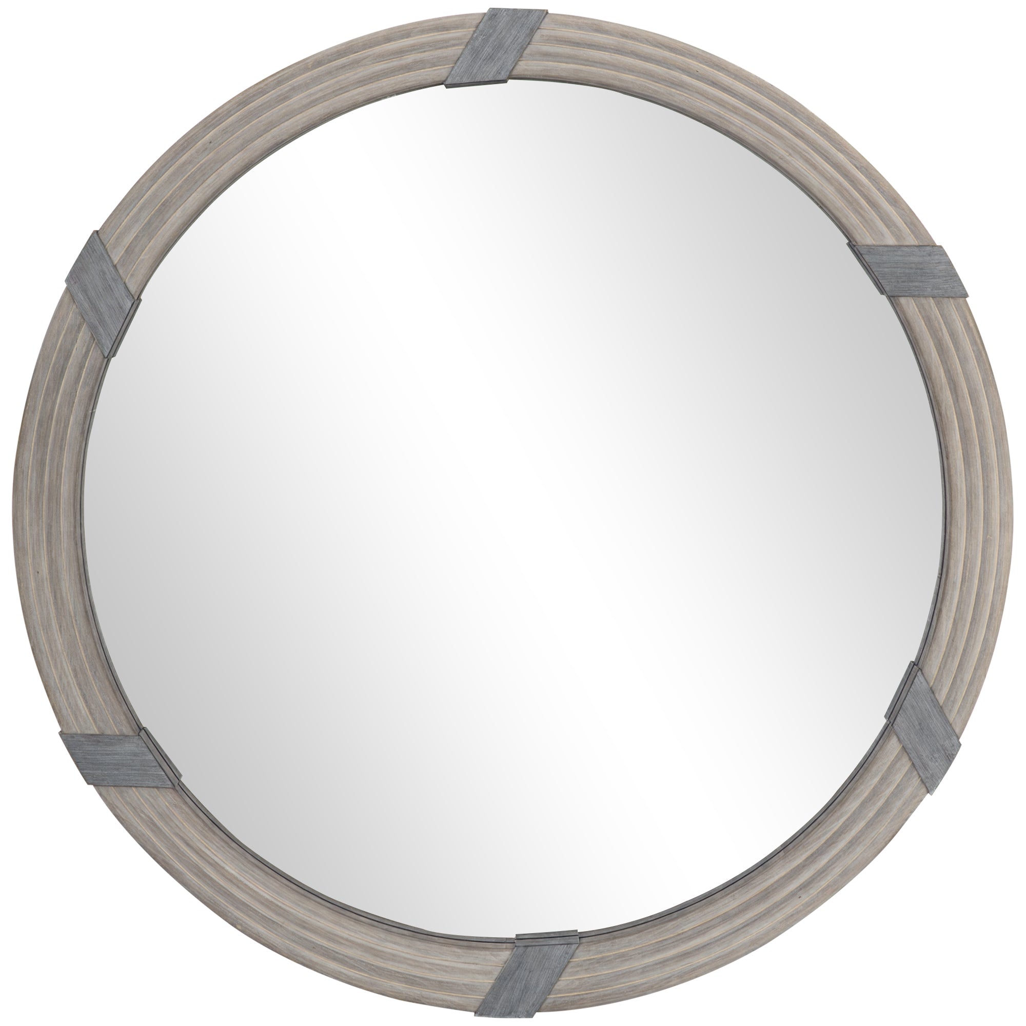 30.75" Wood Wall Mirror, Farmhouse Decorative e Round Mirror for Wall Decor in Living Room, Bedroom, Natural Wood Color