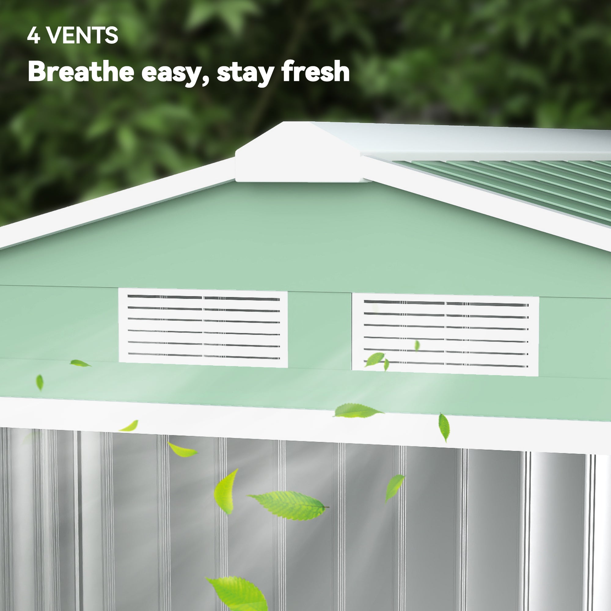 7' x 4' Outdoor Storage Shed, Garden Tool House w/ Foundation Kit Vents & Sliding Doors for Backyard Patio, Light Green - Light Green - Image 8