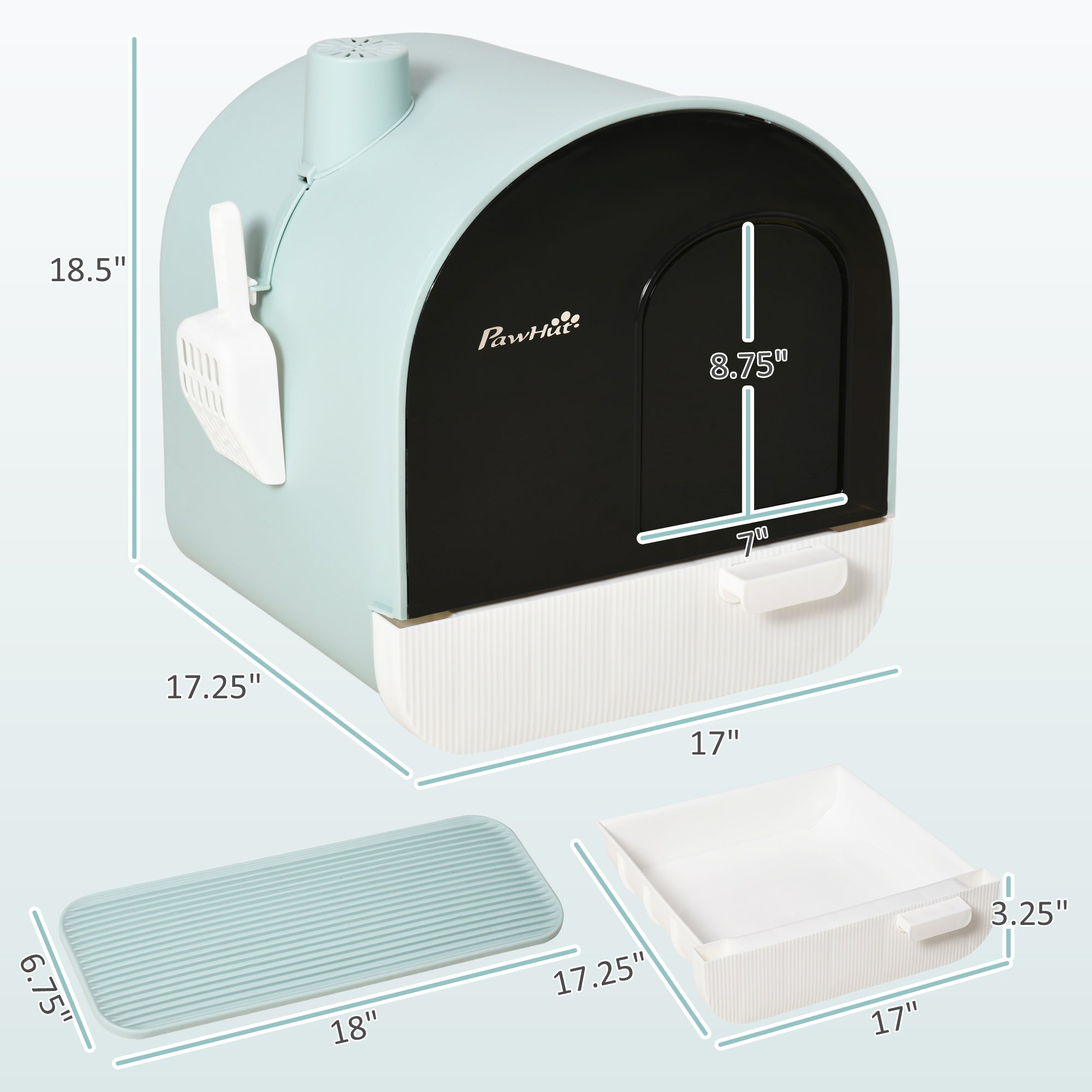 Fully Enclosed Cat Litter Box with Lid & Drawer Design, Covered Litter Box Anti-Leakage, Anti-Splashing, for Indoor Cats from Kitten to Adult, with Scoop & Mat, Easy Clean, Odor Control, Green - Green - Image 3