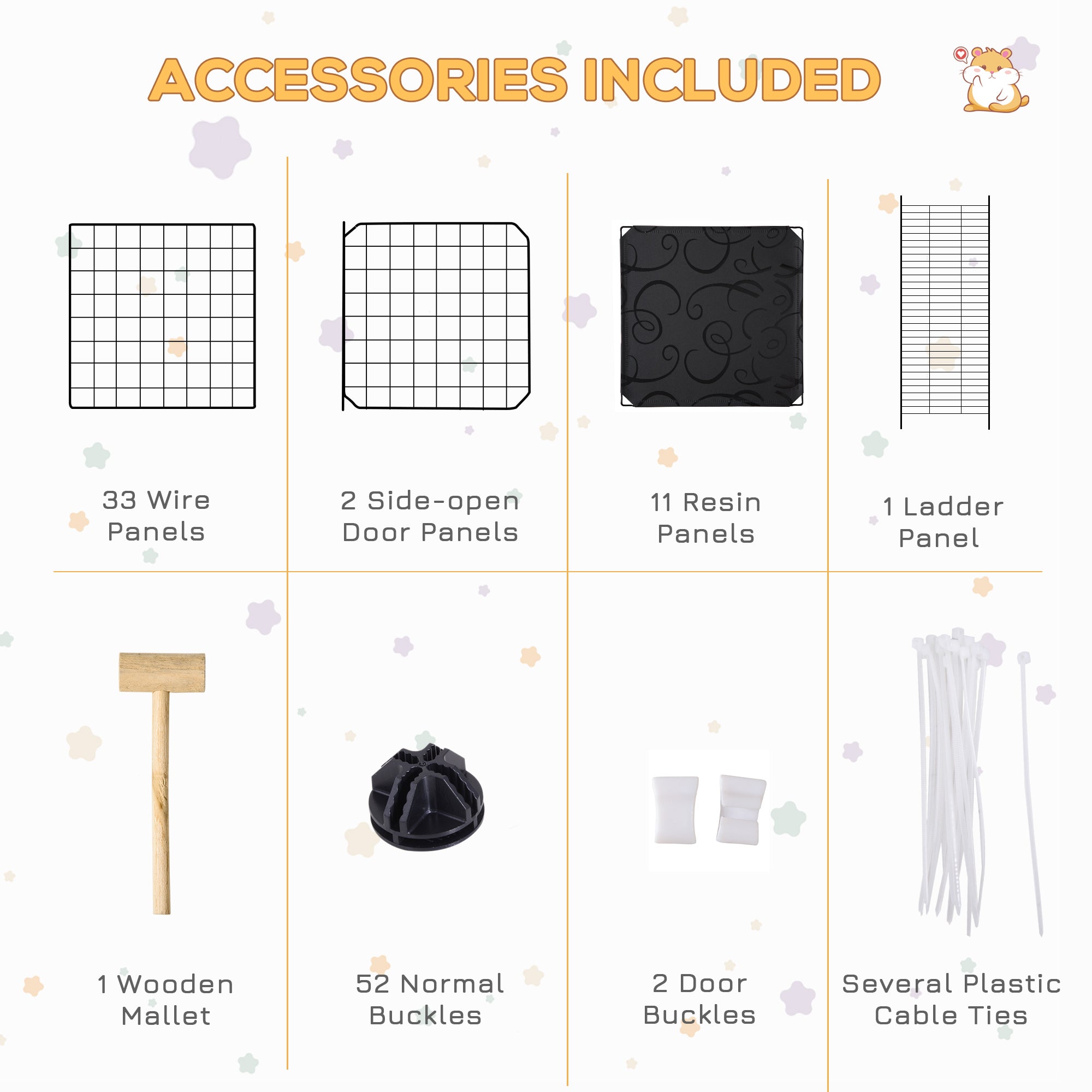 Pet Playpen with Door, Metal Mesh Cage with Mallet, Black - Black - Image 7