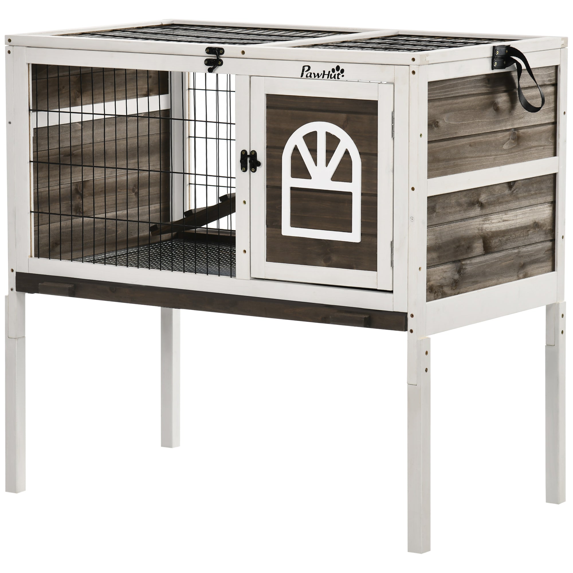 Wood Rabbit Hutch, Elevated Guinea Pig Cage with Run, Coffee - Coffee